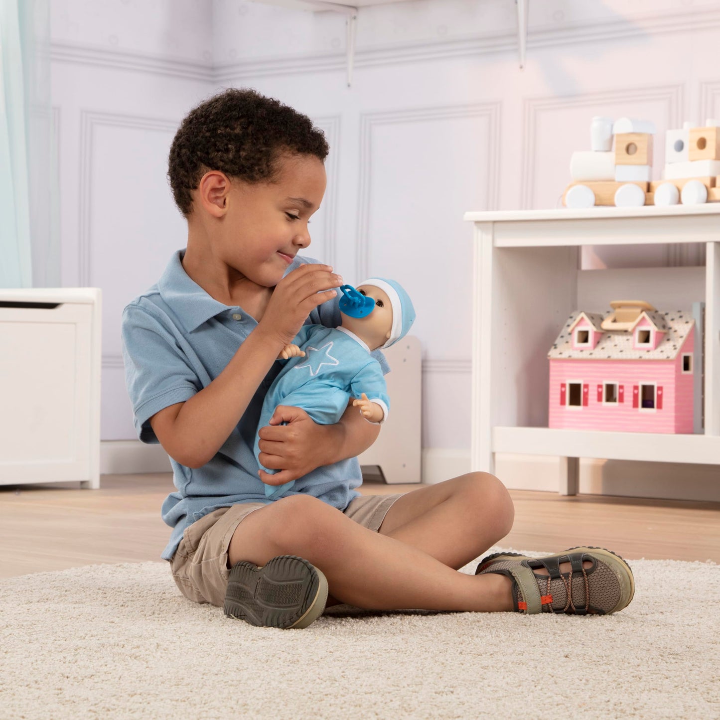 Melissa & Doug Mine to Love Jordan 12” Light Skin-Tone Boy Baby Doll with Romper, Cap, Pacifier