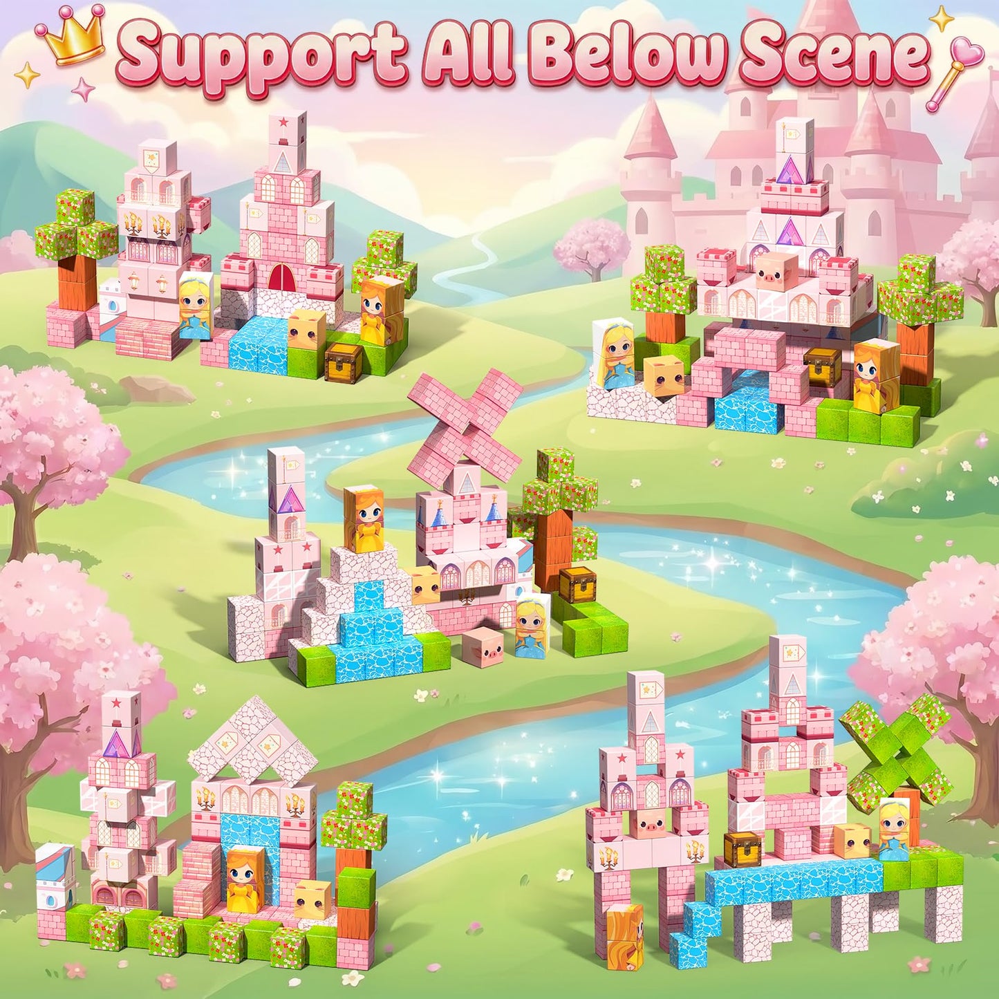 SSAWER Magnetic Blocks, 100PCS Magnetic Tiles Building Blocks, Magnet Cubes STEM Sensory Game Toys Christmas Birthday Gifts for Kids Girls Age 3+