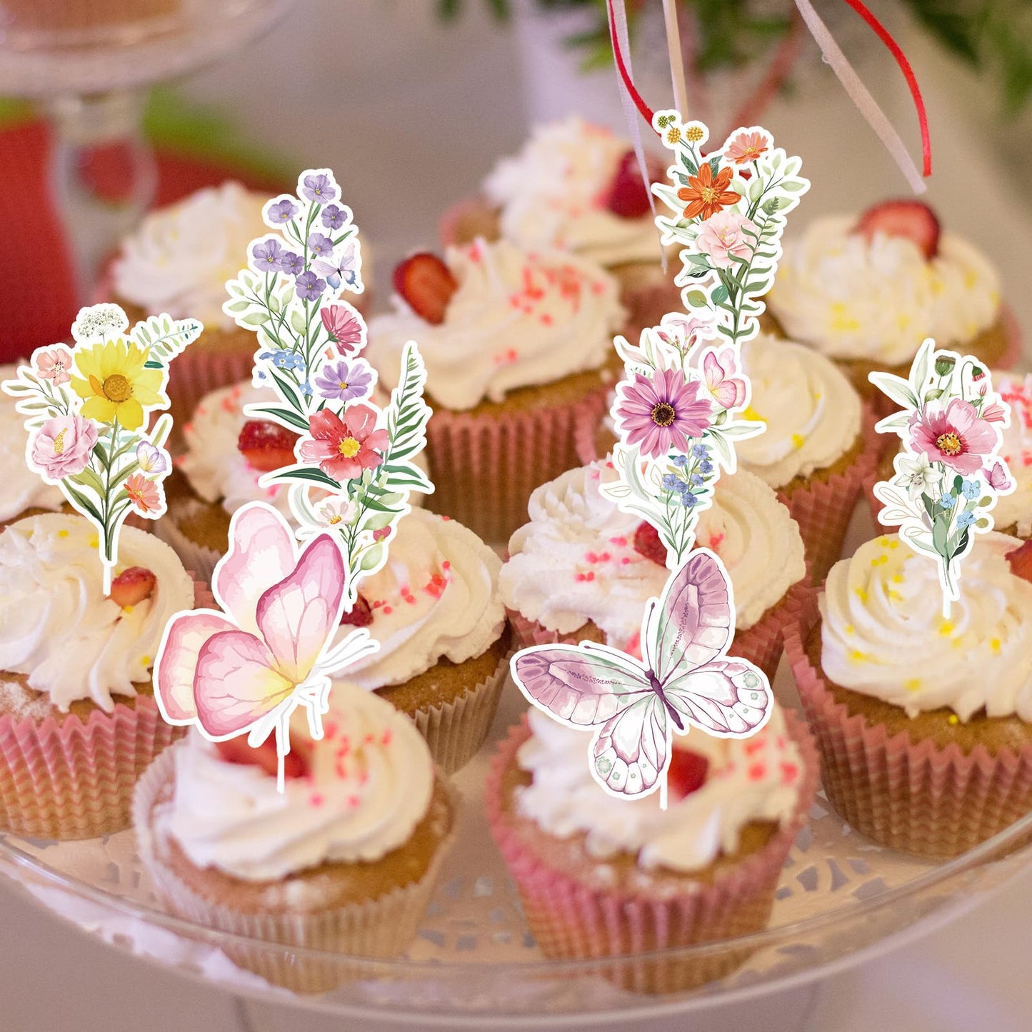 Deorfuy Wildflower Party Decorations 40PCS Cupcake Toppers Floral