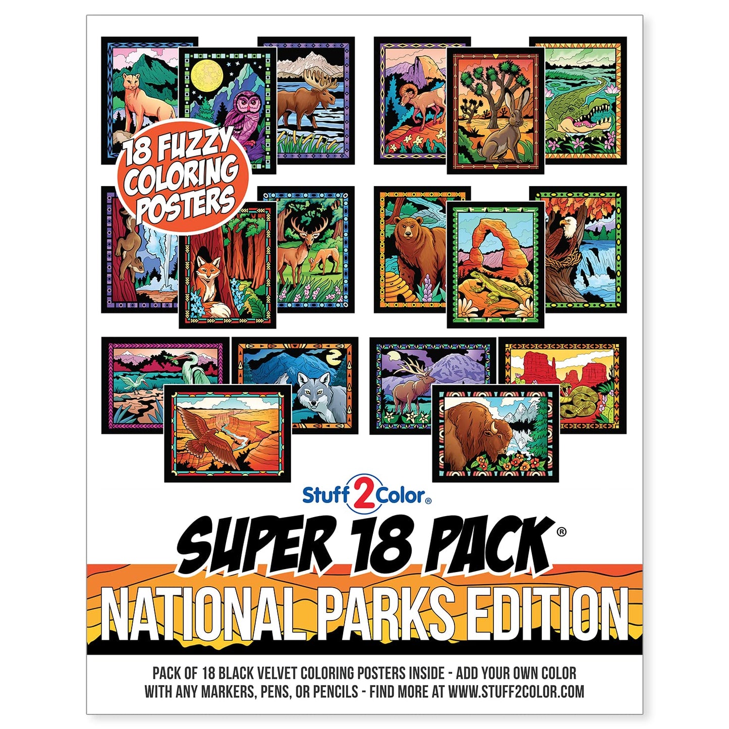 Super Pack of 18 Fuzzy Velvet Coloring Posters (National Parks Edition) - Great for Family Time, Arts & Crafts, Travel, At Home, Care Facilities [All