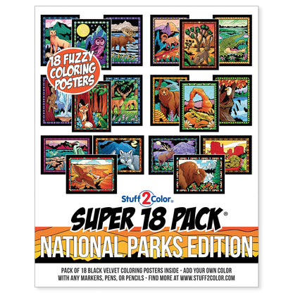 Super Pack of 18 Fuzzy Velvet Coloring Posters (National Parks Edition) - Great for Family Time, Arts & Crafts, Travel, At Home, Care Facilities [All
