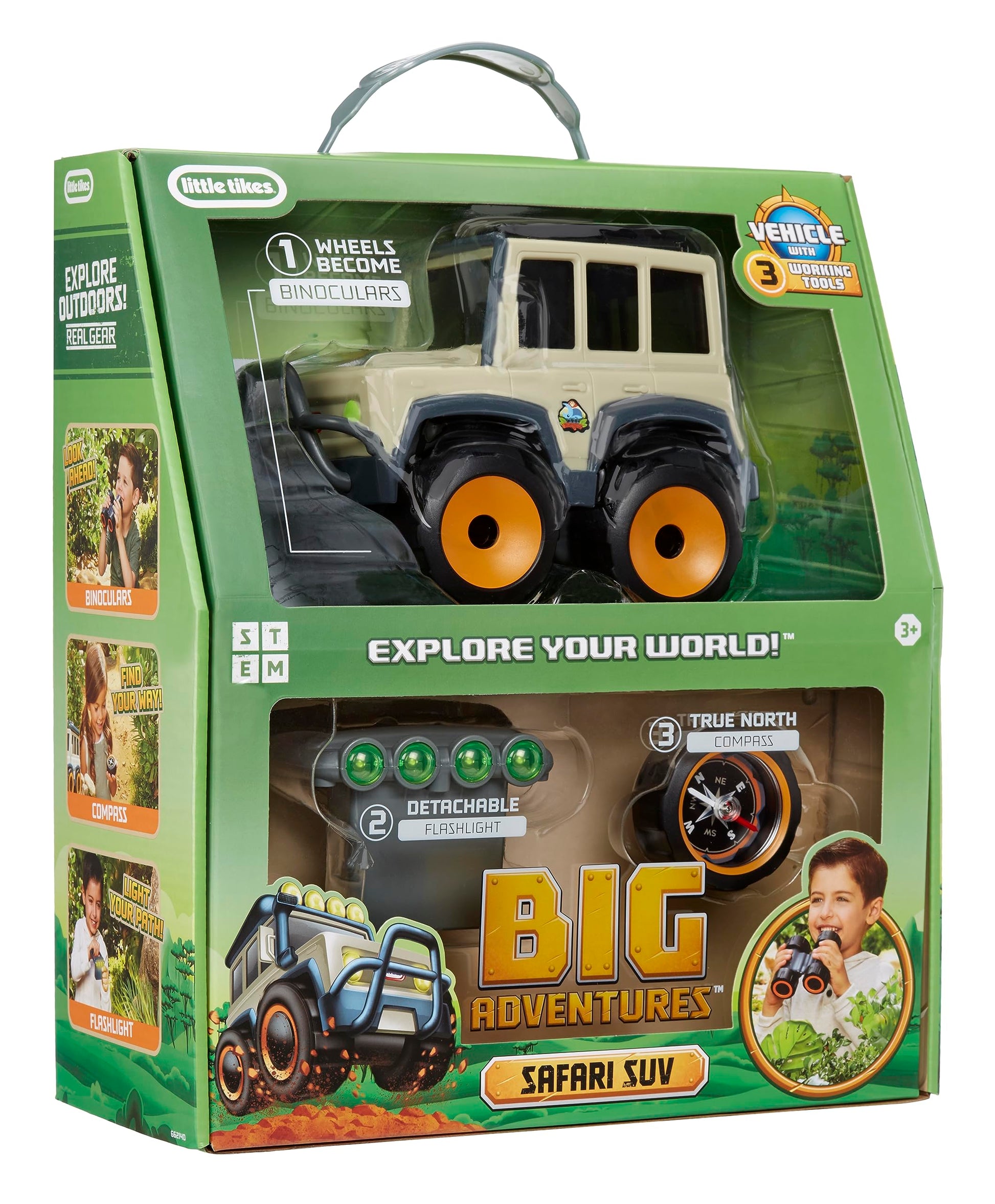 Big Adventures Binocular Searching Safari SUV STEM Toy Vehicle with Binoculars, Flashlight, and Compass for Girls, Boys, Kids Ages 3+