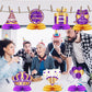 WINPOGEE Purple Gold 9pcs Birthday Decorations Honeycomb Centerpieces for Women Men Happy Birthday Table Topper Decor