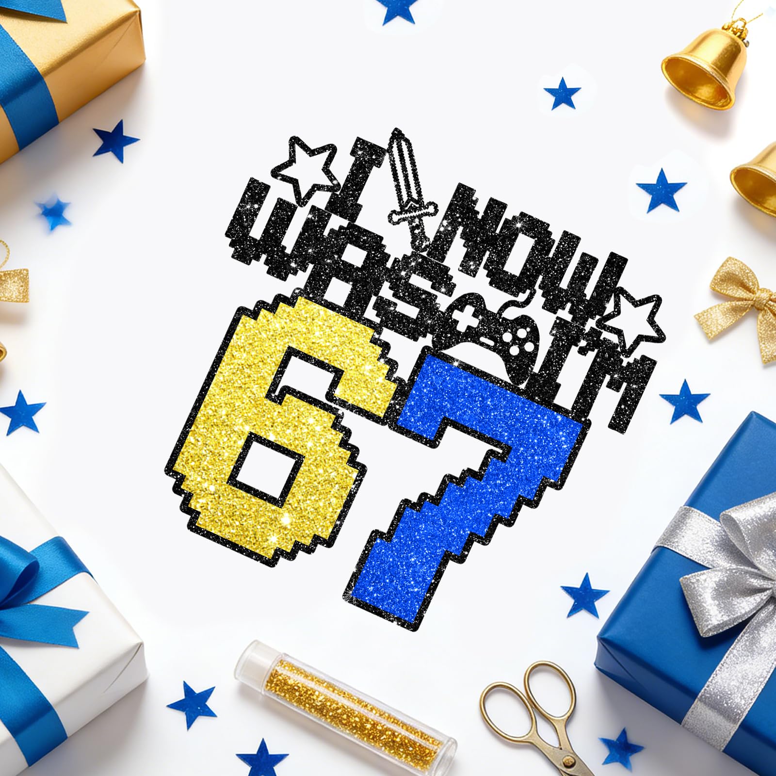 I WAS 6 NOW I'M 7 Cake Topper, 6 7 Birthday Decorations for Boy 7 Year Old