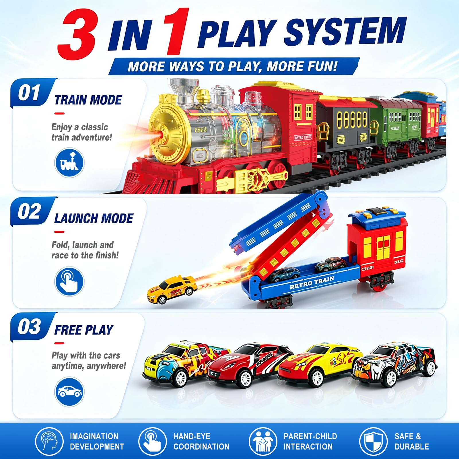 Electric Train Set Christmas Train Toys for Boys with Smokes, Lights and Sound (ON/Off) Train Set Under Christmas Tree, Toddler Model Trains for 3 4 5