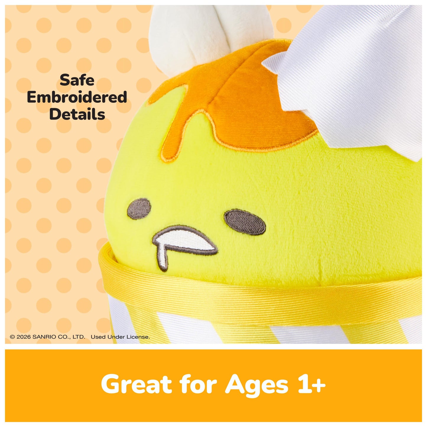 GUND Sanrio Gudetama The Lazy Egg Stuffed Animal, Gudetama Ice Cream Cup, Plush Toy for Ages 1 and Up, 9”