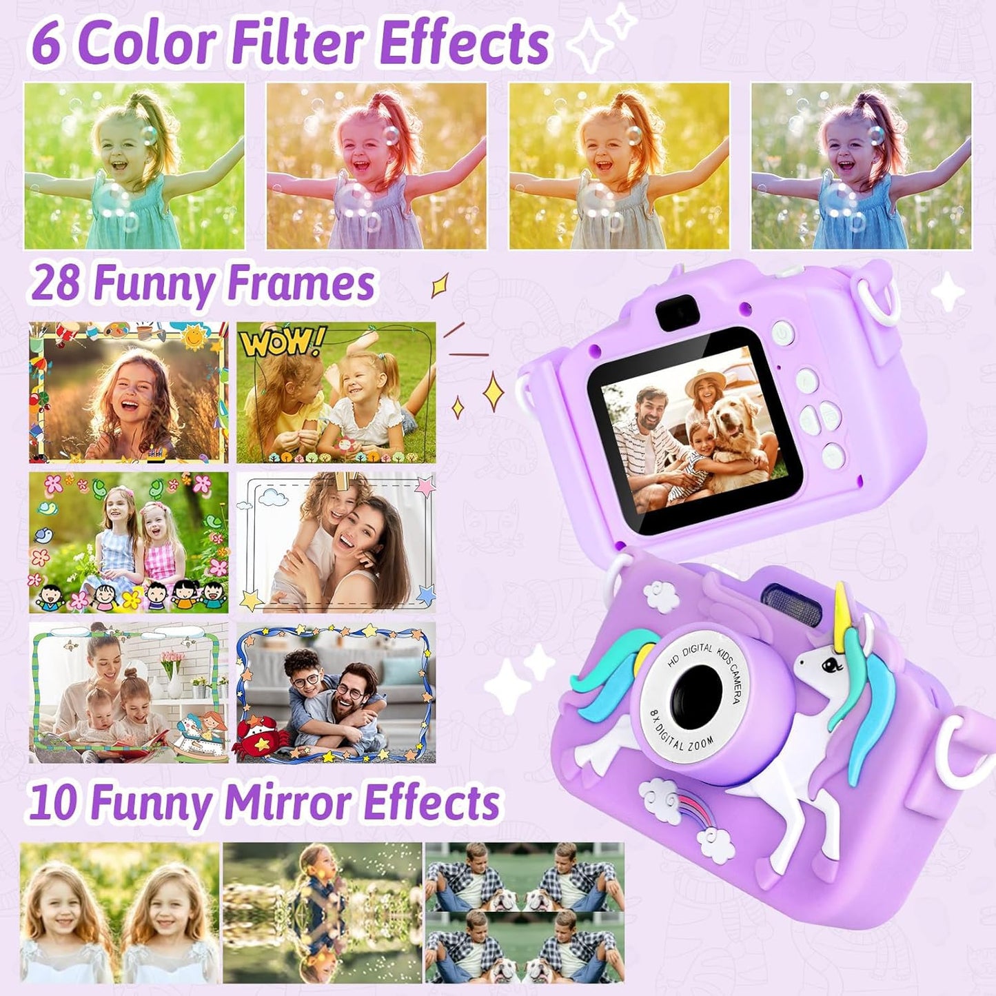 Unicorn Camera for Kids - Toddler Digital Selfie Camera with Silicone Cover, Flash and 32GB SD Card - Children Toy HD Video Kids Camera for Girls and