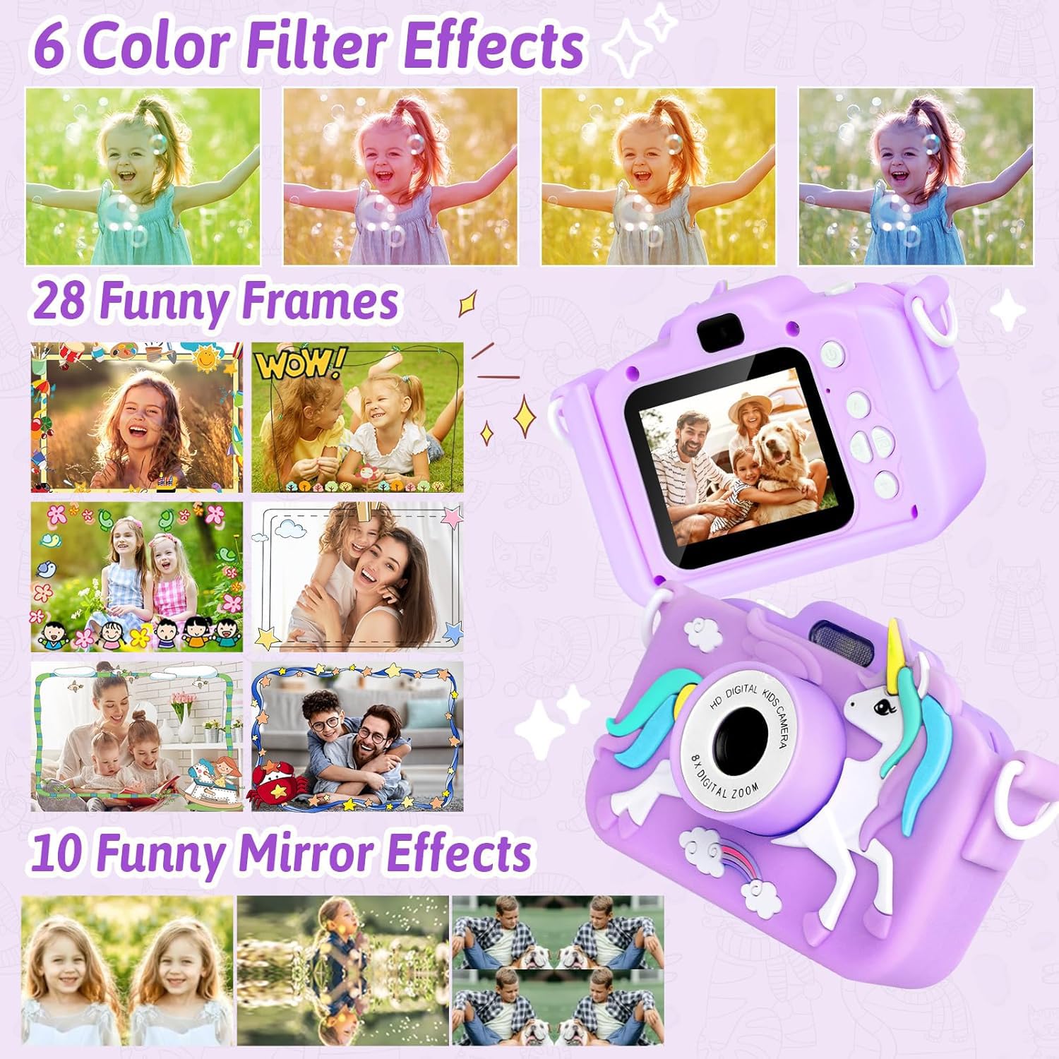 Unicorn Camera for Kids - Toddler Digital Selfie Camera with Silicone Cover, Flash and 32GB SD Card - Children Toy HD Video Kids Camera for Girls and