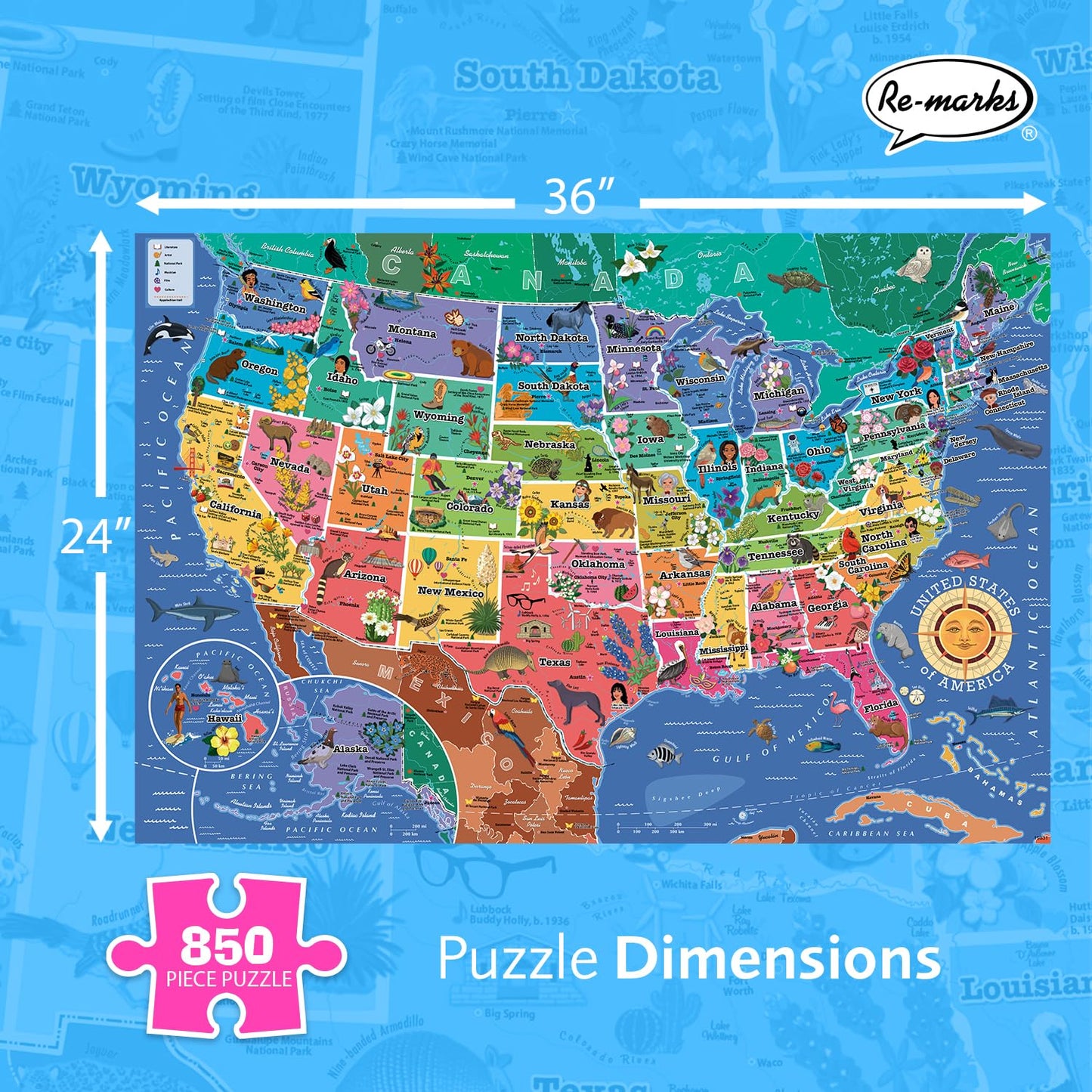 America’s 50 State Jigsaw Puzzle, Educational USA Map with Unique State Shaped Pieces, 850 Pieces, Fun & Interactive Learning for All Ages, Made in
