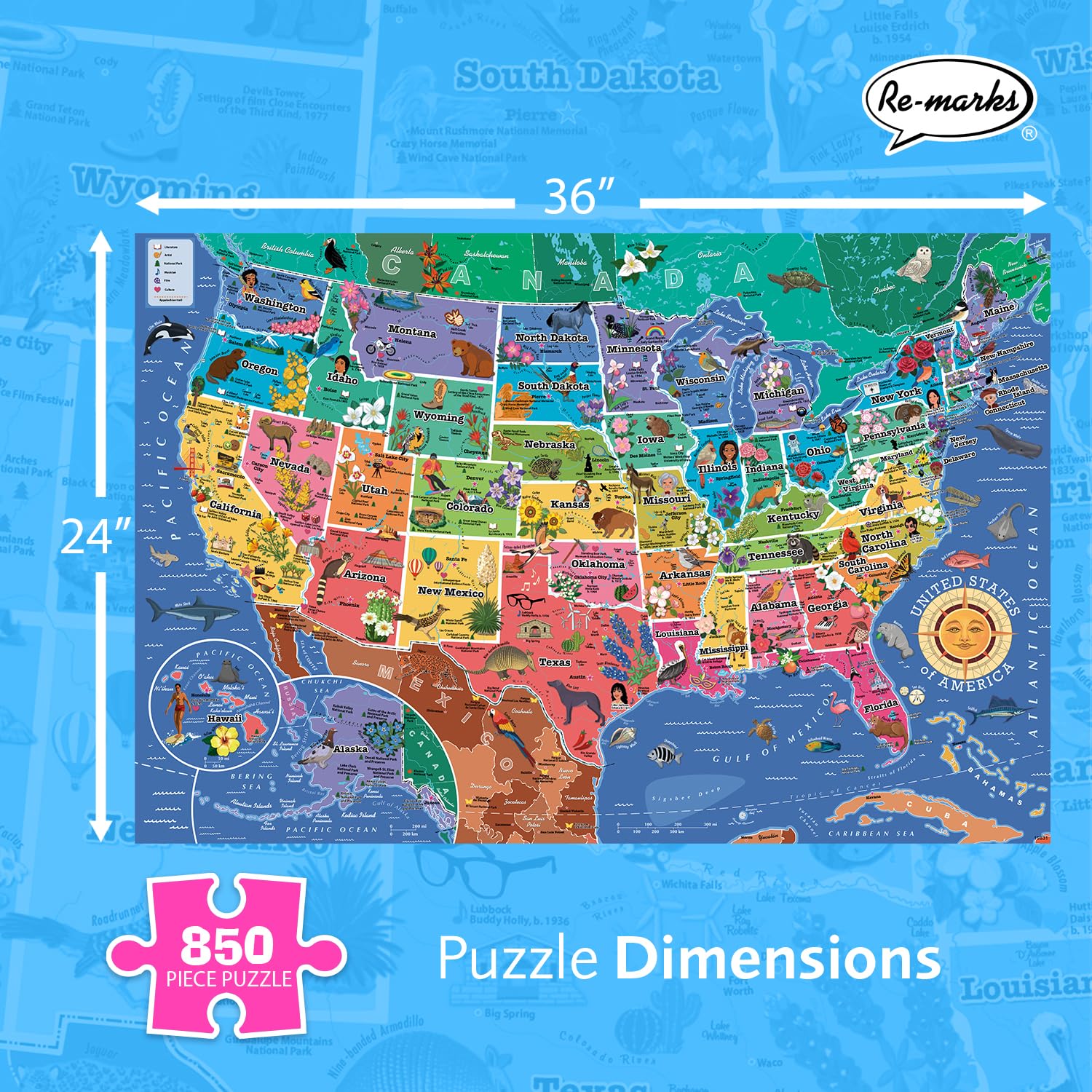 America’s 50 State Jigsaw Puzzle, Educational USA Map with Unique State Shaped Pieces, 850 Pieces, Fun & Interactive Learning for All Ages, Made in