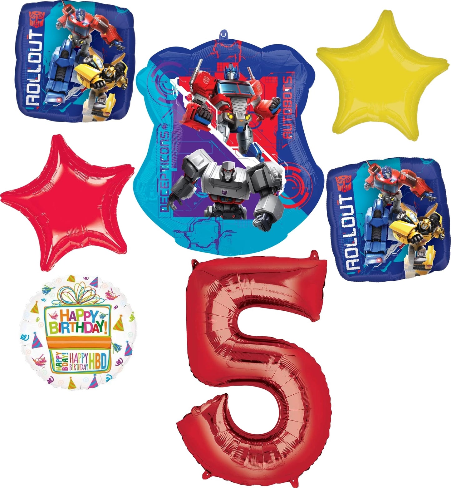 5th Birthday Party Supplies 7pc Transformer's Foil Balloons Decorations