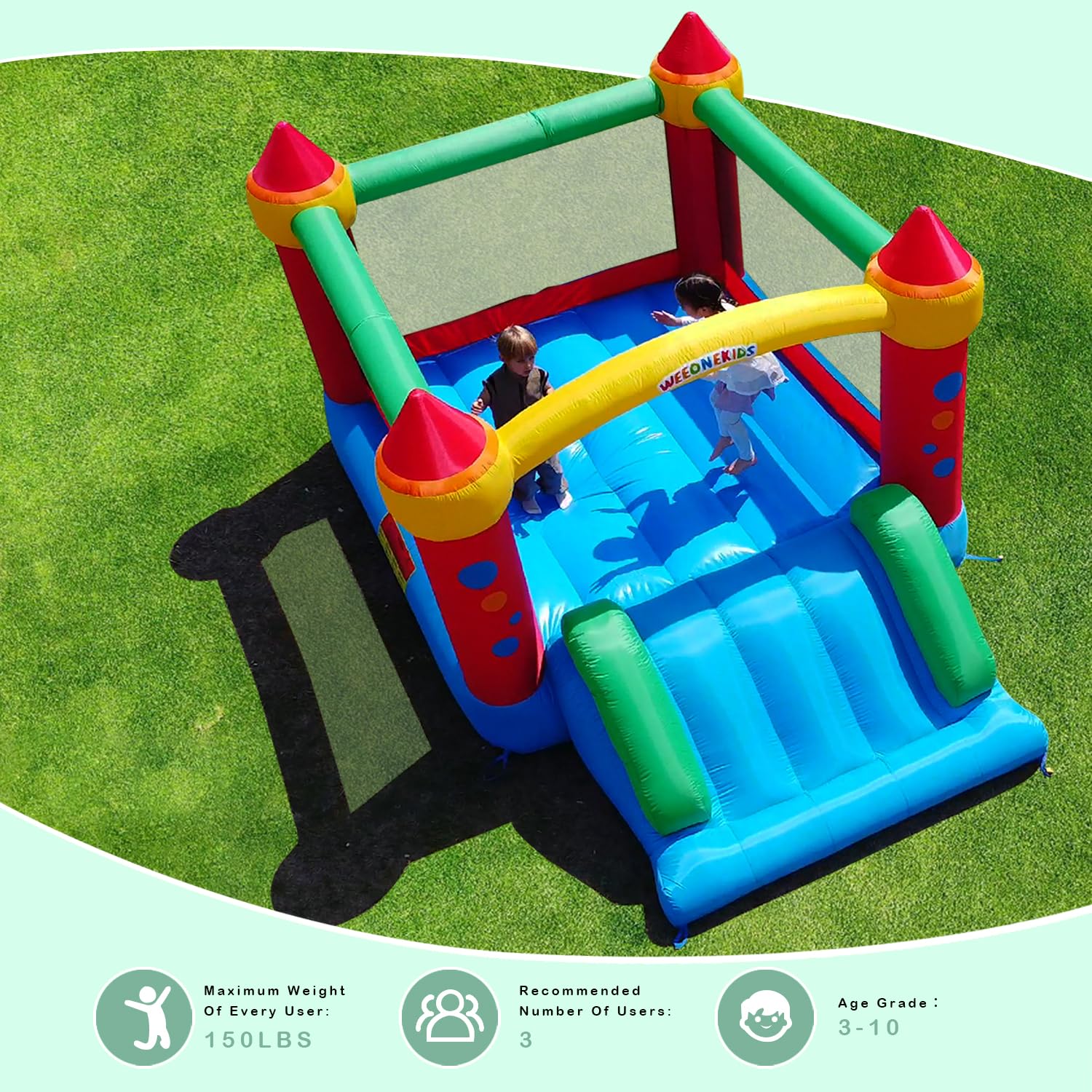 WeeOneKids Air Bounce House, Inflatable Bouncer with Air Blower and Slide, Jumping Family Backyard Bouncy Castle with Extra Thick Material (Red