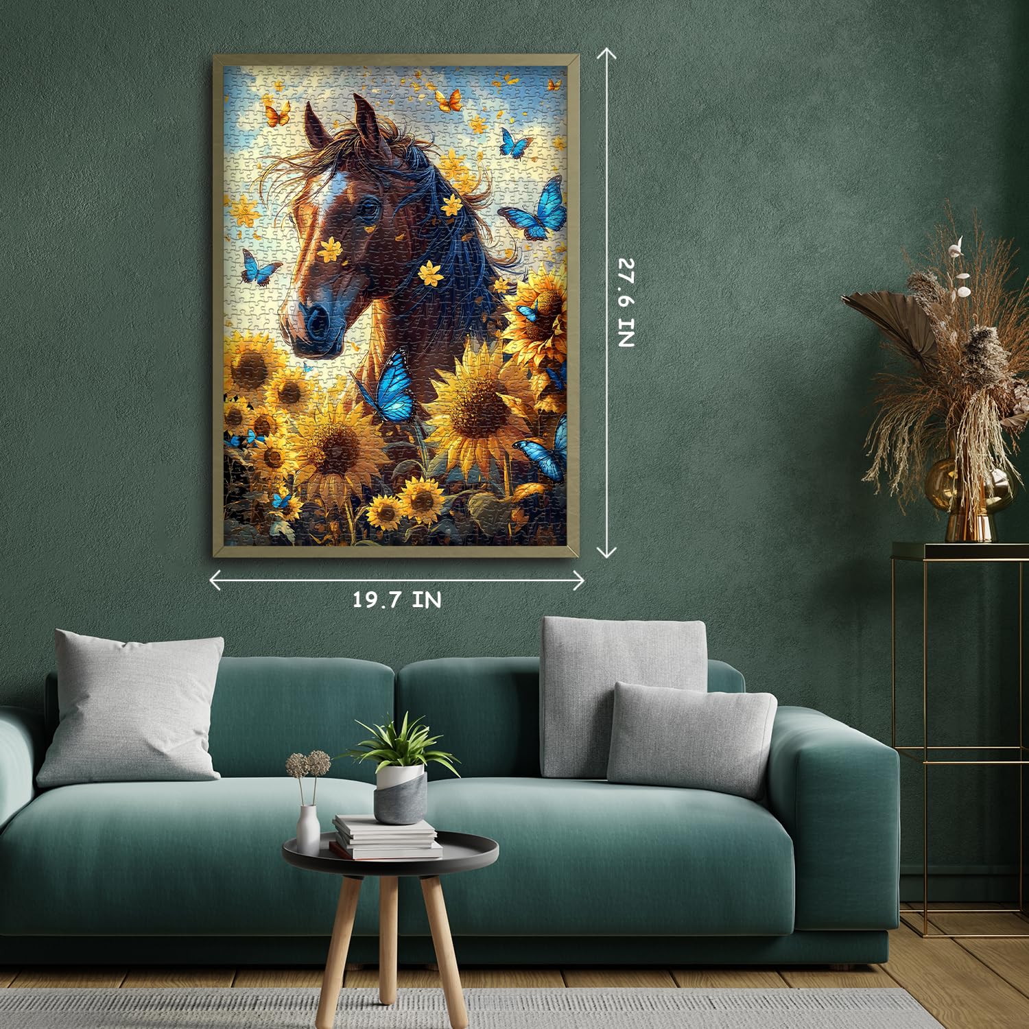 Flower Horse Puzzles for Adults 1000 Piece, Nature Sunflower Butterfly Garden Themed, Animal Floral Challenging Jigsaw Puzzle