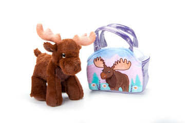 The Petting Zoo Moose Stuffed Animal Plushie and Purse Set, Gifts for Kids, Wildlife Animal Toy, Brown Moose Plush Toy and Purse Pet Carrier