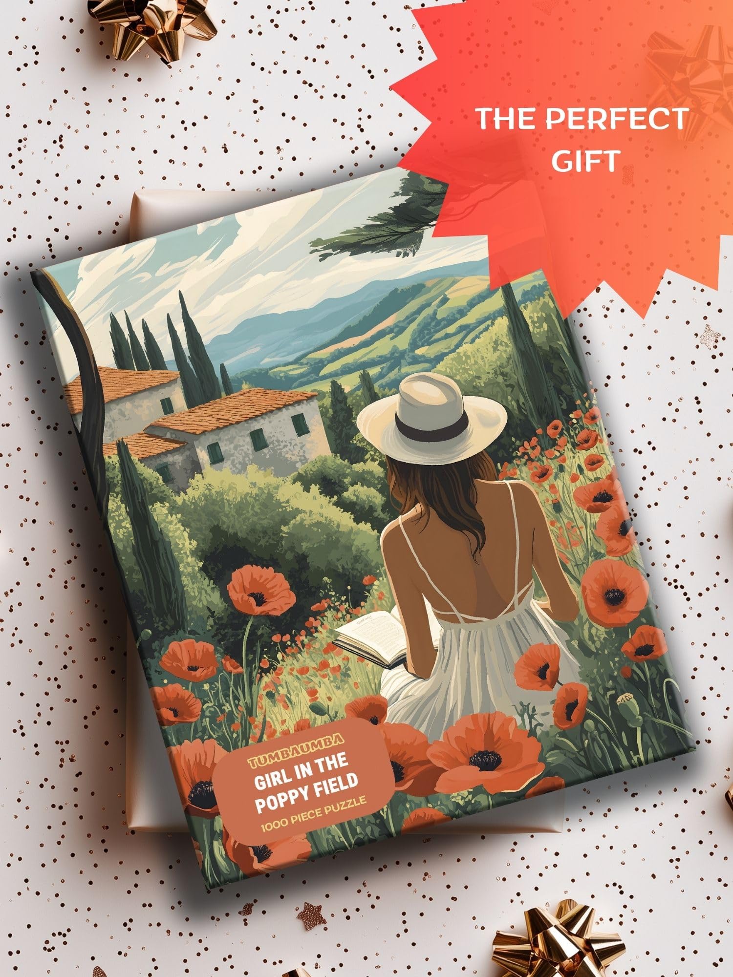 TUMBAUMBA, Puzzle for Adults 1000 Pieces, Art Jigsaw Puzzles, Colorfull Landscape Puzzles Girl in The Poppy Field, Mate Finish, Poster Included 1000