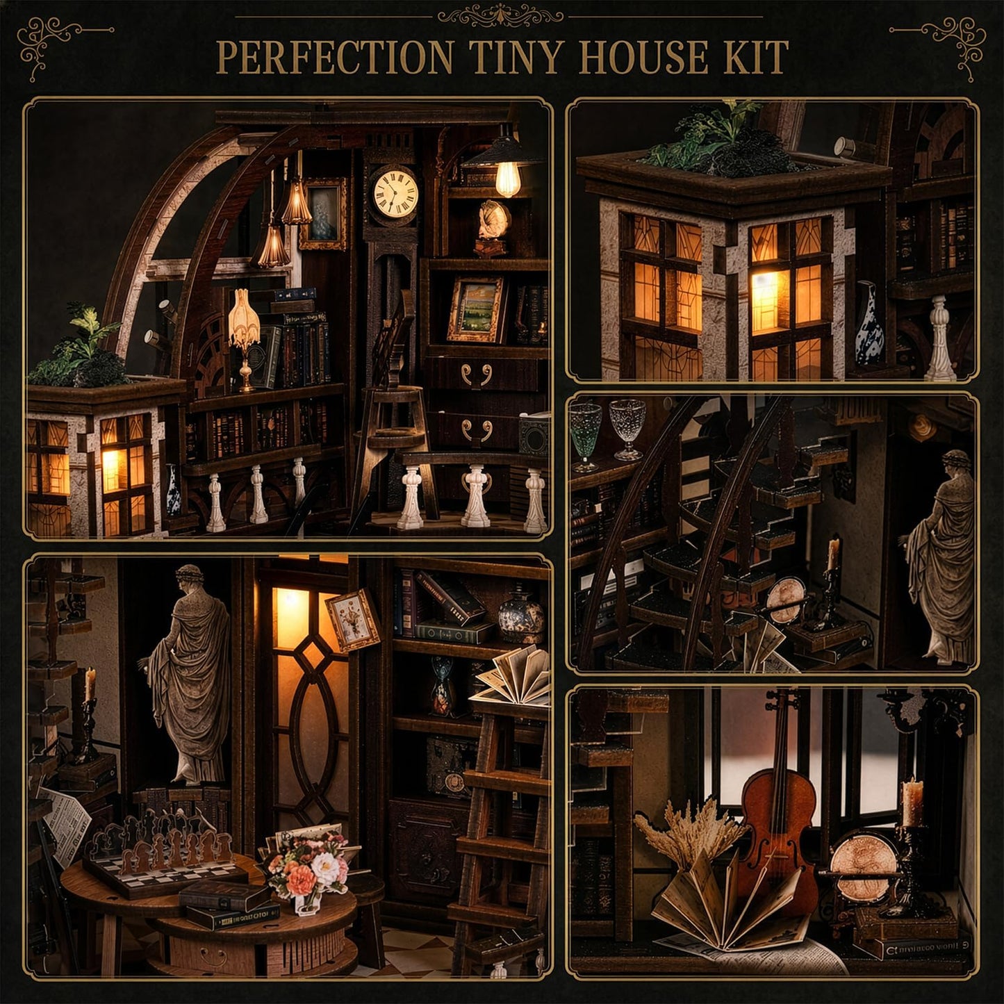 CLICLIET Book Nook, DIY Book Nook Kits for Adults, 3D Wooden Dollhouse Puzzle Craft Kits, Model Miniature House Kit with LED Light, Gift for Family