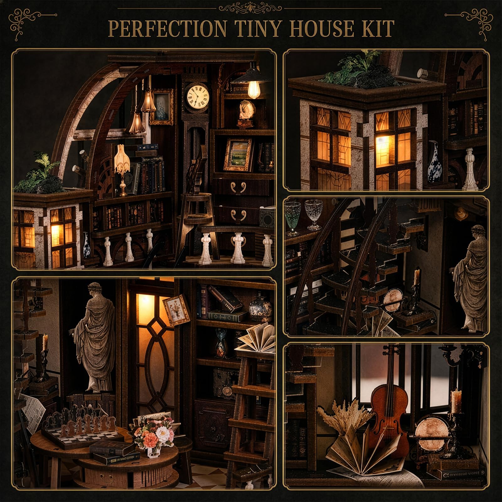 CLICLIET Book Nook, DIY Book Nook Kits for Adults, 3D Wooden Dollhouse Puzzle Craft Kits, Model Miniature House Kit with LED Light, Gift for Family