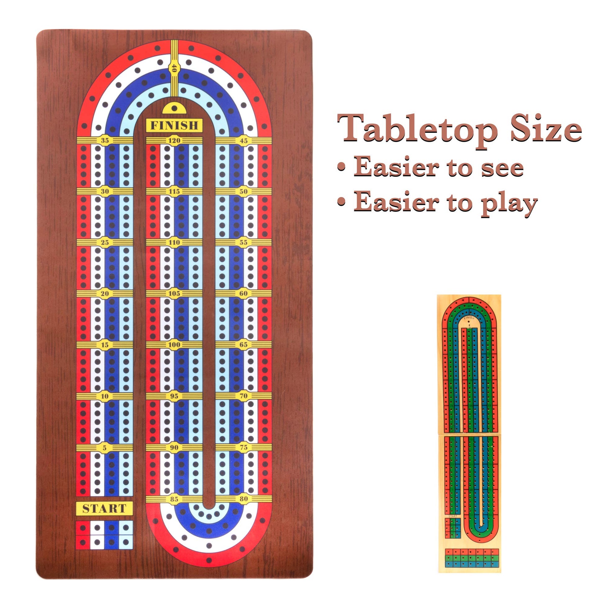 Tabletop Cribbage - Giant Spill-Resistant Neoprene Track Game Board (22" x 40") with 9 Pawns, Deck of Cards, & Travel Carry Bag - Classic Family Board