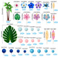 55PCS Hawaiian Pink Blue Cake Topper with Balls Tropical Flower Decor for Baby Shower and Birthday Party Supplies