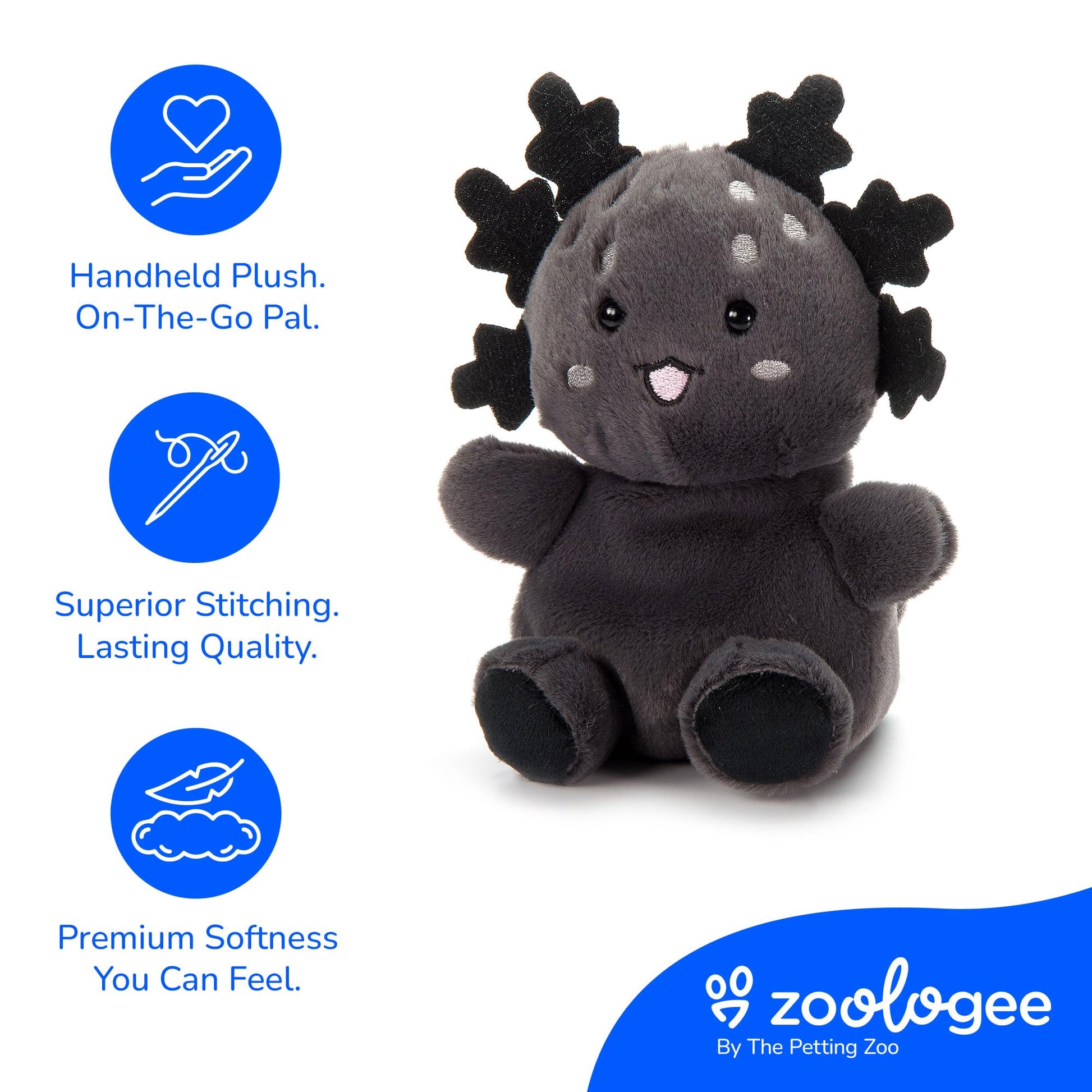 The Petting Zoo Black Axolotl Stuffed Animal Plushie, Gifts for Kids, Nuggetz Animals, Salamander Plush Toy, 6 inches