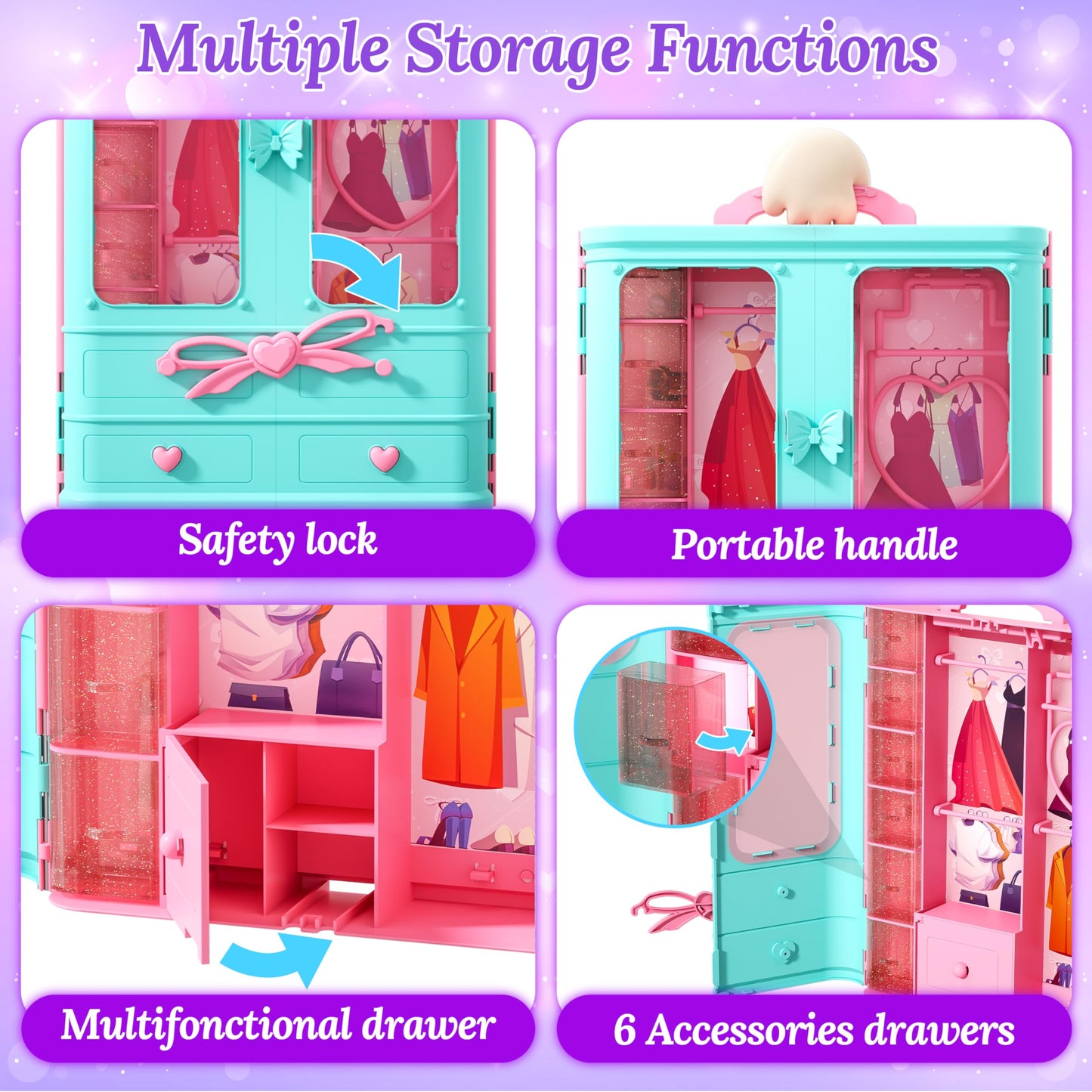 Style Shine 70 Pcs Doll Closet with Clothes & Accessories Including 2 Wedding Gowns 6 Fashion Dresses 2 Casual Outfits 2 Swimsuit 10 Shoes 20 Hangers