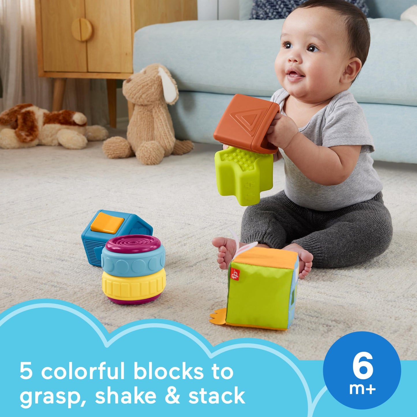Fisher-Price Baby Toy Busy Activity Sensory Blocks with Fine Motor Activities for Infants and Toddlers Ages 6+ Months