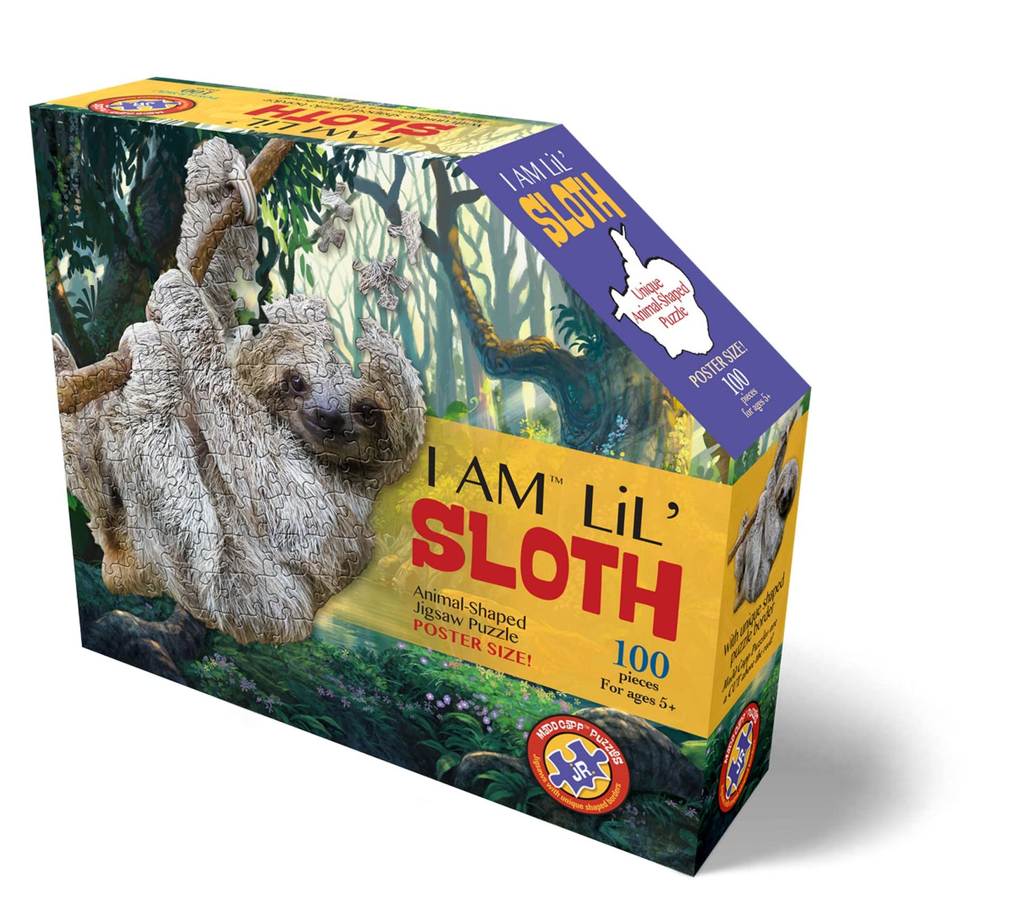 Madd Capp Puzzles Jr. - I AM Lil’ Sloth - 100 pieces - Animal Shaped Jigsaw Puzzle