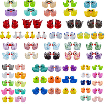122 PCS Mini Ducks Resin,Colorful Multiple Styles Tiny Animals,Little Small Cute Duck Decoration Pattern, Sunglasses, Shiny, Proud, Angel, Demon Ducks