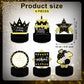 Skylety 6 Pcs Black and Gold Birthday Party Decorations Honeycomb Happy Birthday Centerpieces for Table Reusable Elegant Black Gold Table Toppers