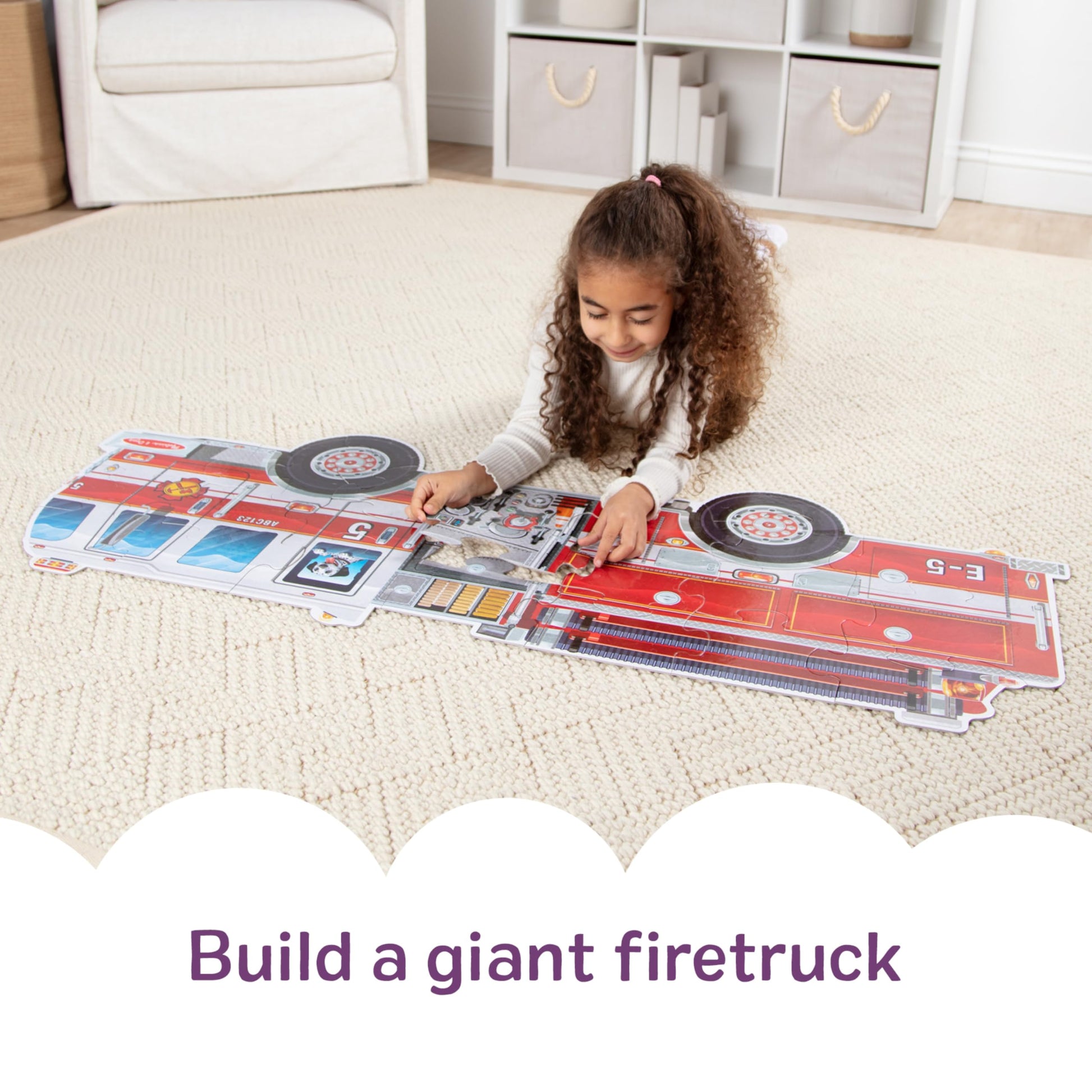 Melissa & Doug Giant Fire Truck Shaped Jumbo Floor Puzzle 24-Piece Toy
