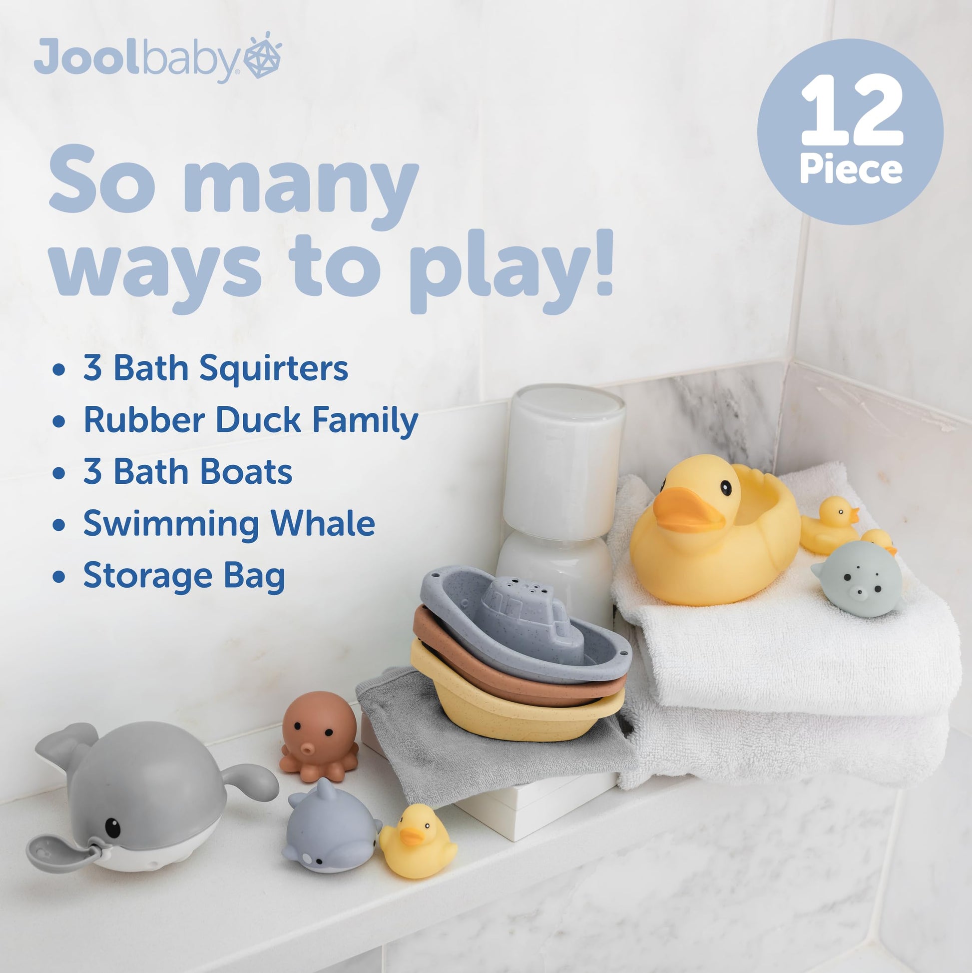 Jool Baby 12-Piece Bath Toy Gift Set with Bath Toy Storage Organizer