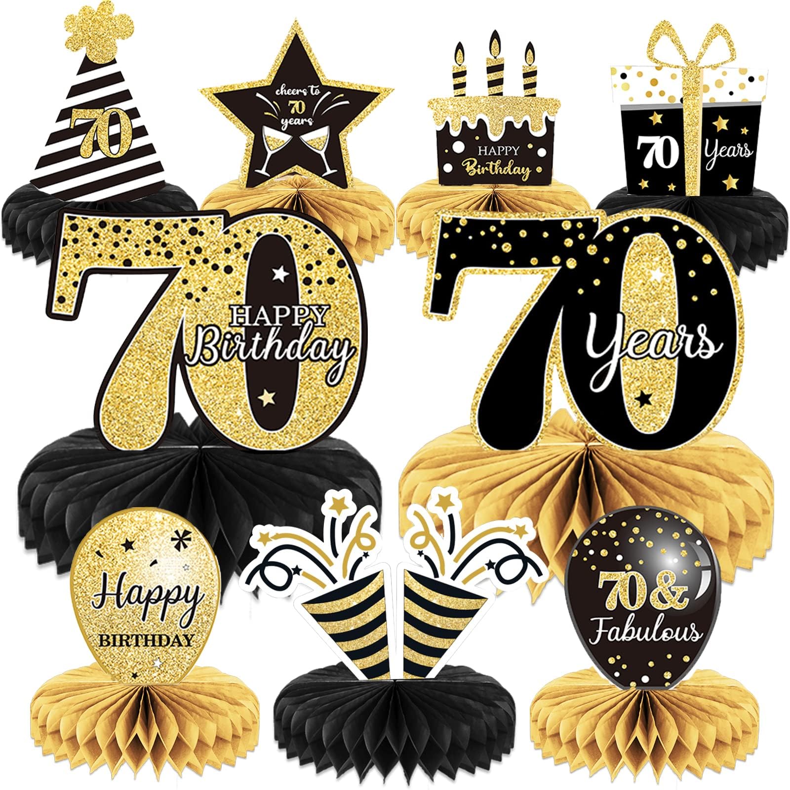 9 Pieces 70th Birthday Decoration 70 th Birthday Centerpieces for Tables Decorations Cheers to 70 Years Honeycomb Table Topper for Men and Women