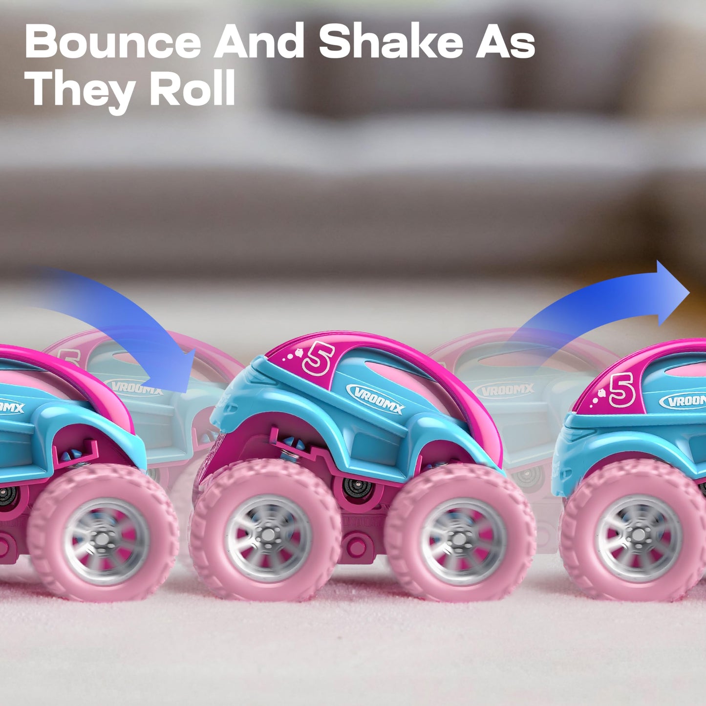 Vroomix Jova 3 Pack Monster Truck Toys for Toddlers Girls, Friction Powered Pull Back Car Toys with Crash, Flip & Bouncing for Girls Age 18 Month