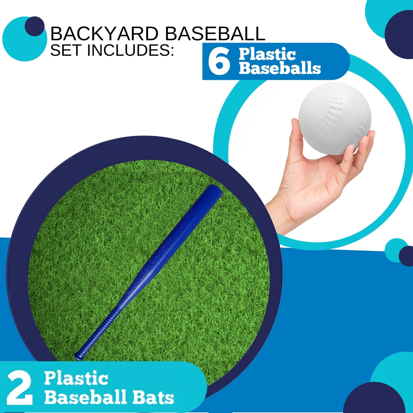 Plastic Baseball Bat and Ball Set for Kids, 2 Bats, 6 Balls, 32 Inch