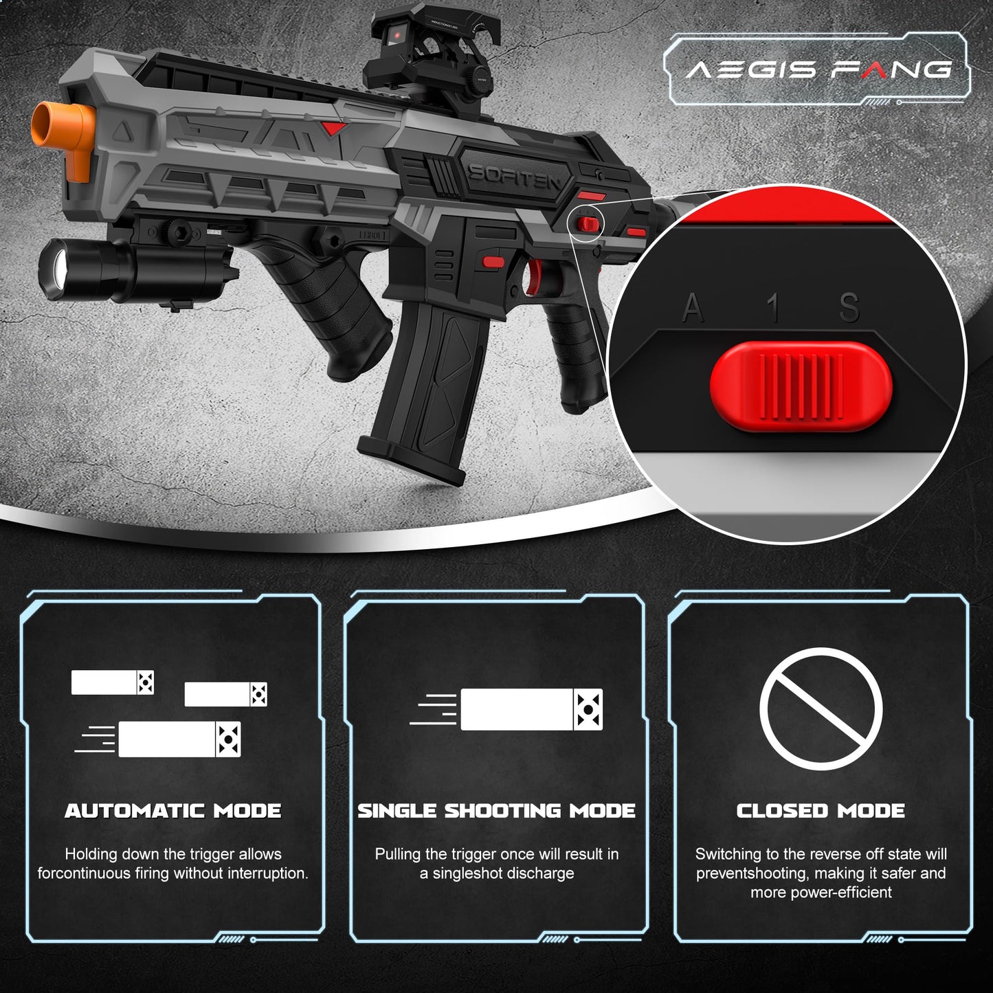 SOFITEN Automatic Toy Gun with Adjustable Scope, Electric Toy Sniper Rifle Foam Dart Blaster with Vest, Flashlight, Grip, Indoor Outdoor Shooting