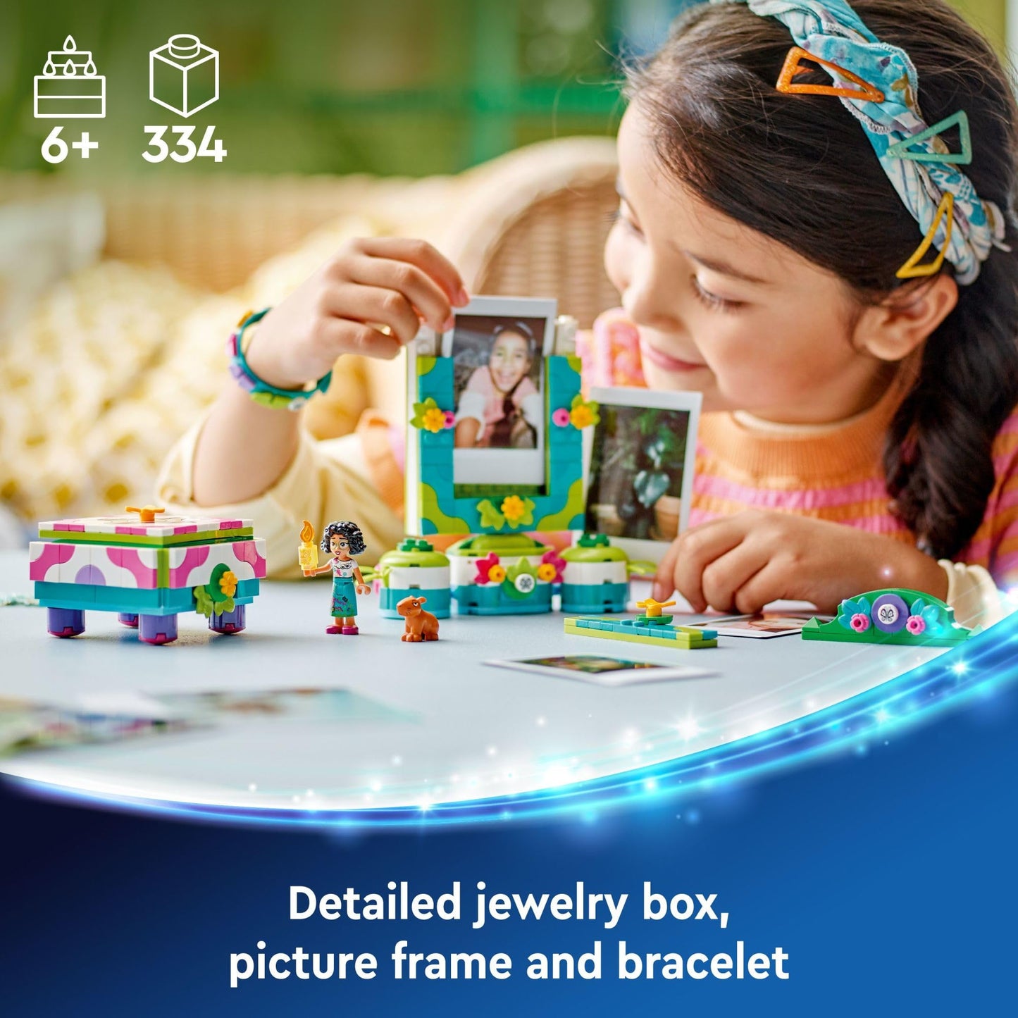 LEGO Disney Encanto Mirabel’s Photo Frame and Jewelry Box, Buildable Disney Toy for Kids with Play Bracelet and Mirabel Madrigal Mini-Doll, Jewelry