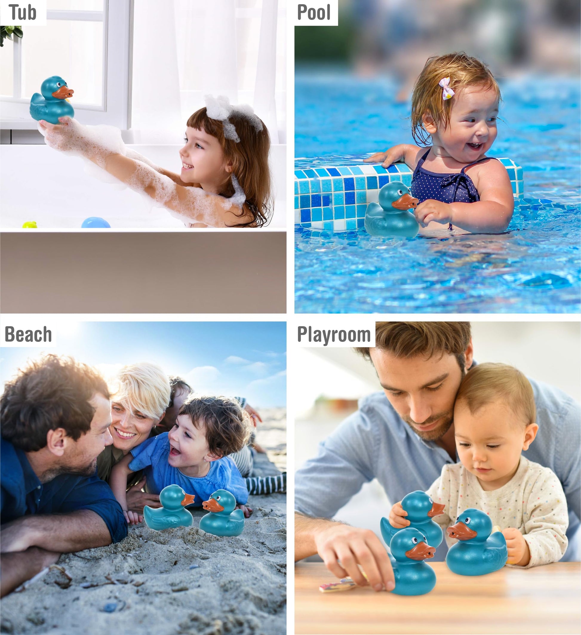 DolliBu Metallic Blue Duck Bath Buddy Squirter - Floating Blue Duck Rubber Bath Toy, Fun Water Squirting Bath Time Play for Toddlers, Animal Toy