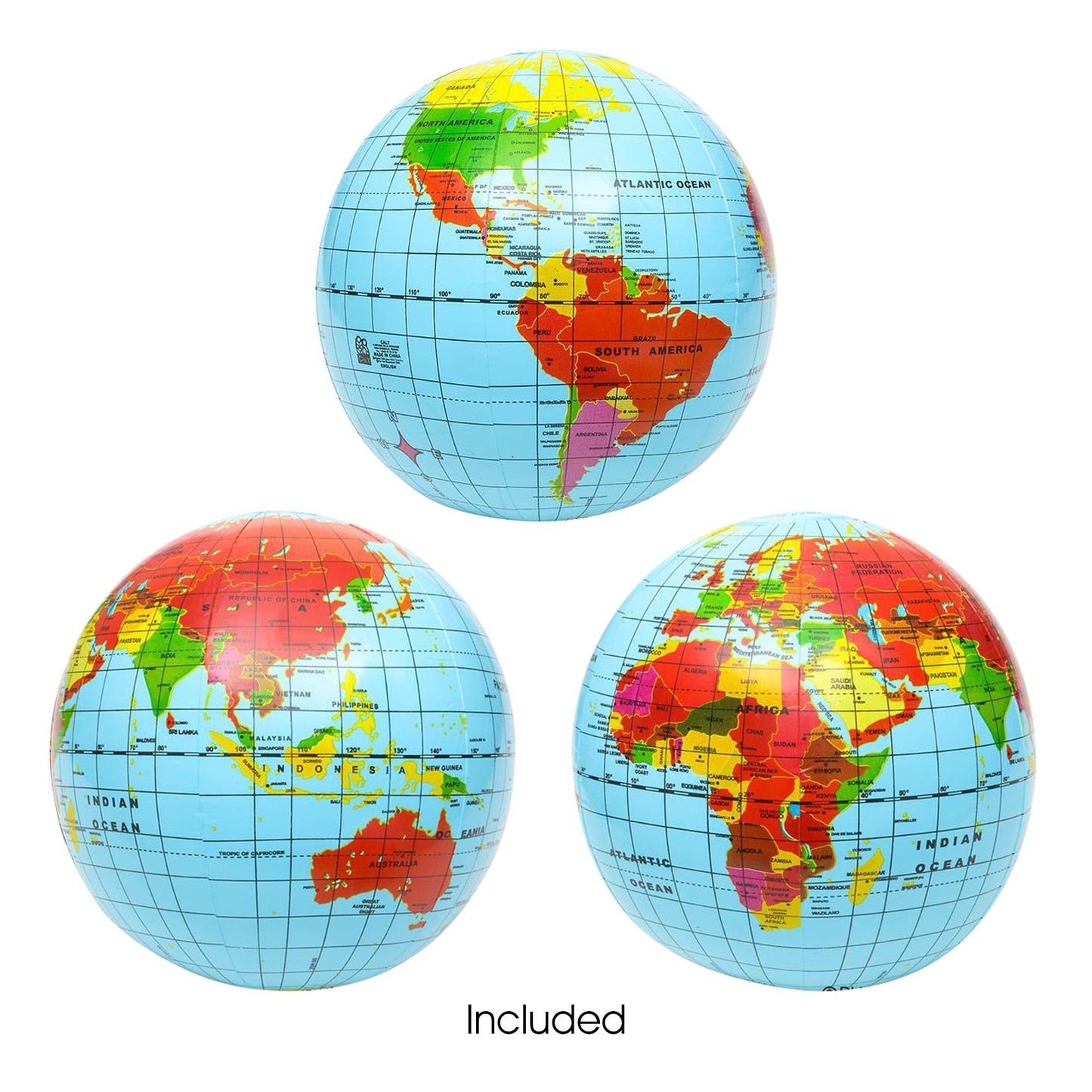 ArtCreativity Inflatable World Globe Ball Set Set of 6 Print Blue and Clear - Colorful Earth Map, 16 Inch Inflatable Beachball for Pool, Summer Fun