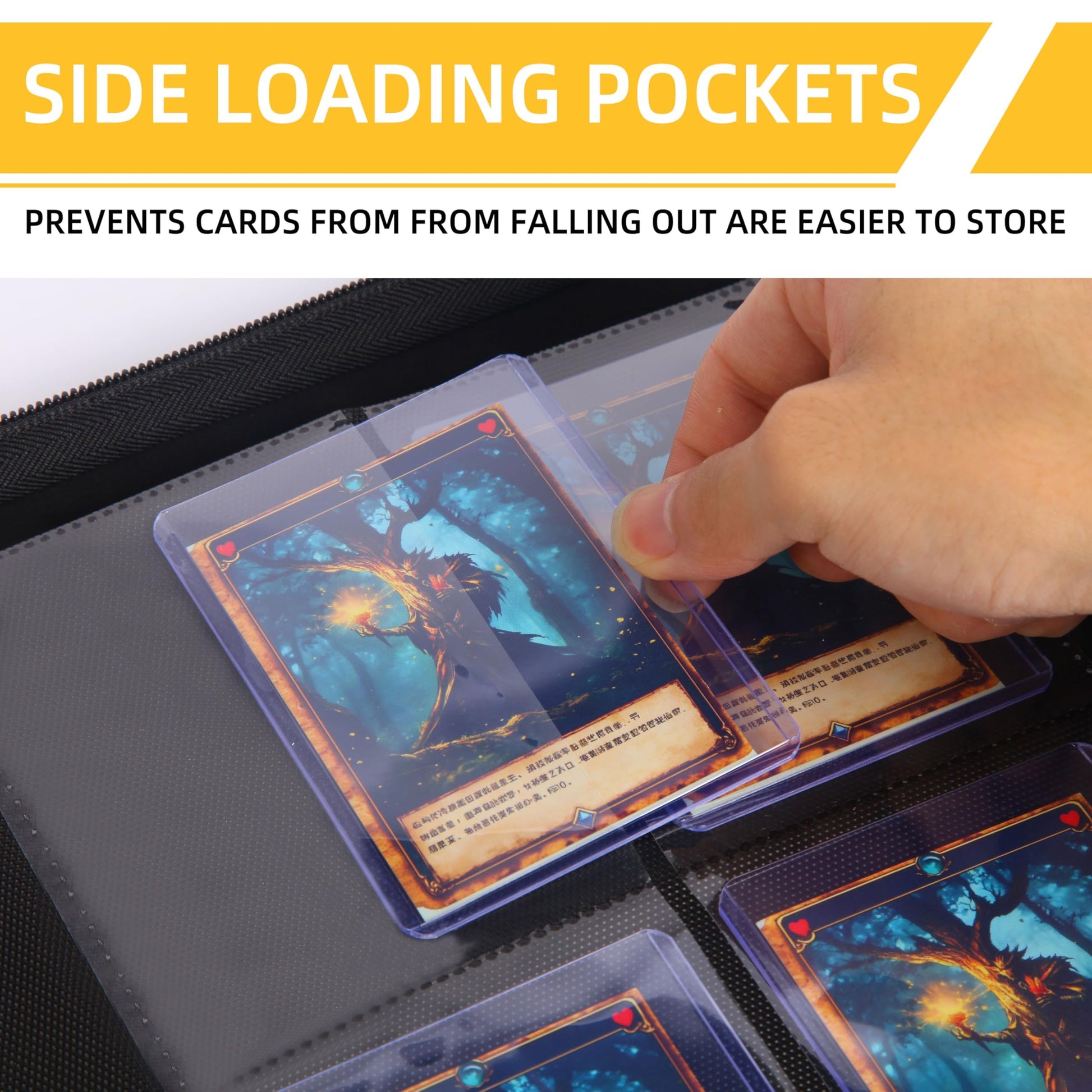 Toploader Binder, DTCGBIN 4-Pocket Top Loader Trading Card Binder Album Compatible for PKM TCG MTG,Holds 3"x4" 128 Rigid Cards (4-POCKET, Yellow Red)