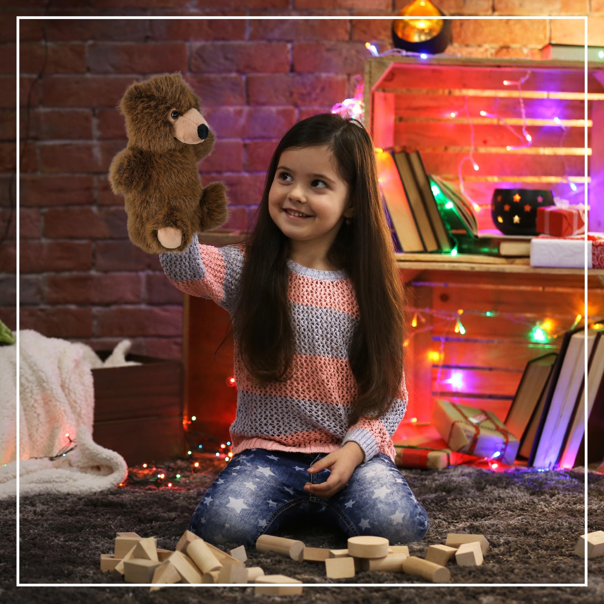 DolliBu Brown Bear Plush Hand Puppet - Super Soft Stuffed Animal Brown Bear Puppet Toy for Kids, Educational Cute Plush Puppets for Teaching, Games
