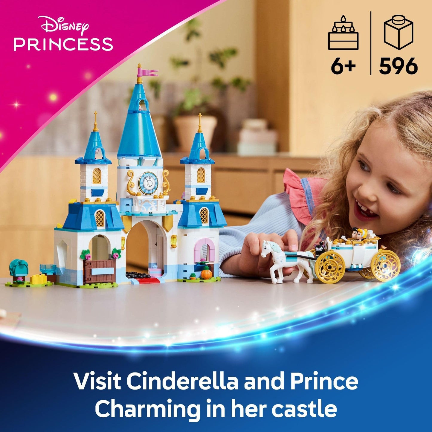 LEGO Disney Princess Cinderella's Castle & Horse Carriage Playset - Princess Castle Building Toy for Kids, Girls and Boys, Ages 6+ - with 2 Minidolls