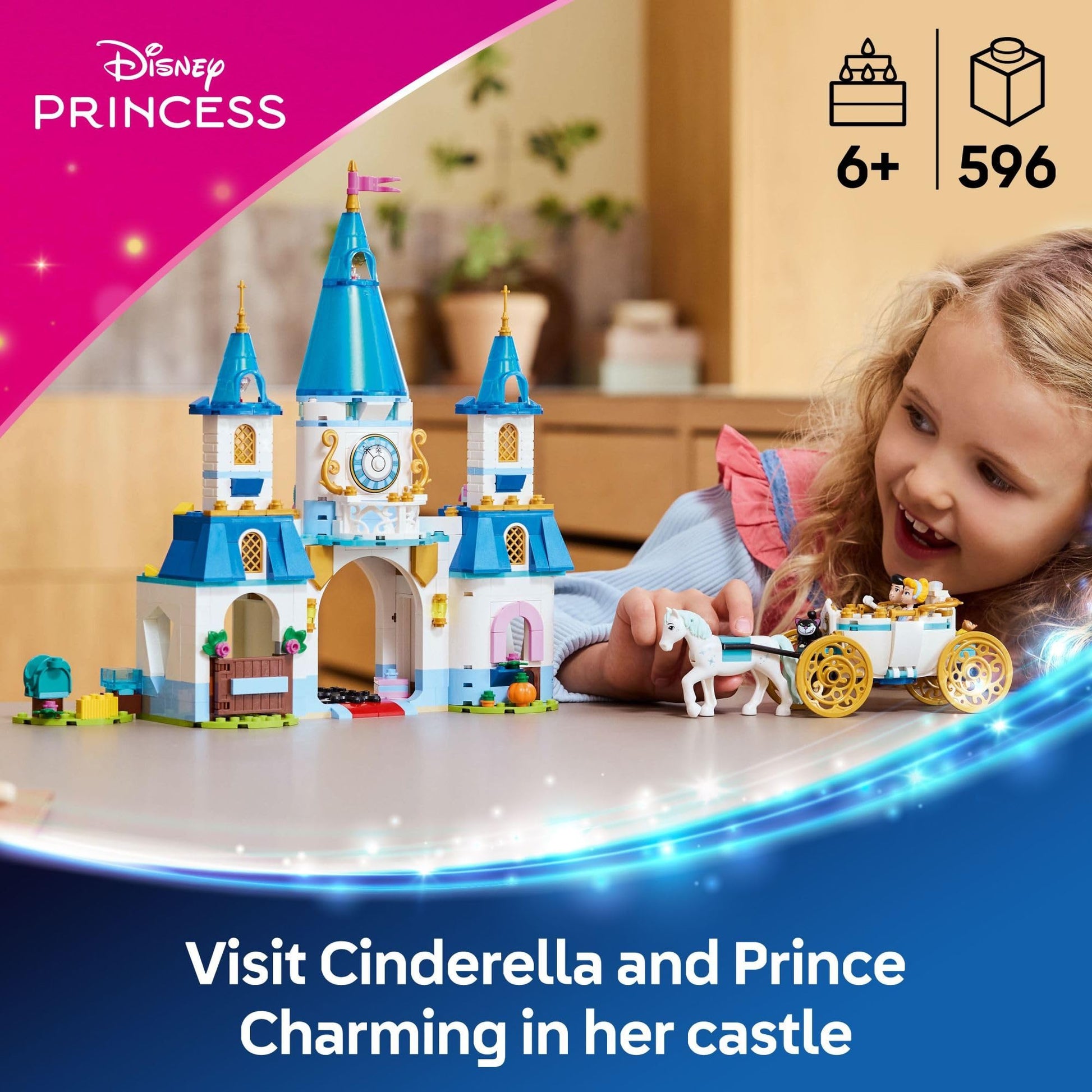 LEGO Disney Princess Cinderella's Castle & Horse Carriage Playset - Princess Castle Building Toy for Kids, Girls and Boys, Ages 6+ - with 2 Minidolls