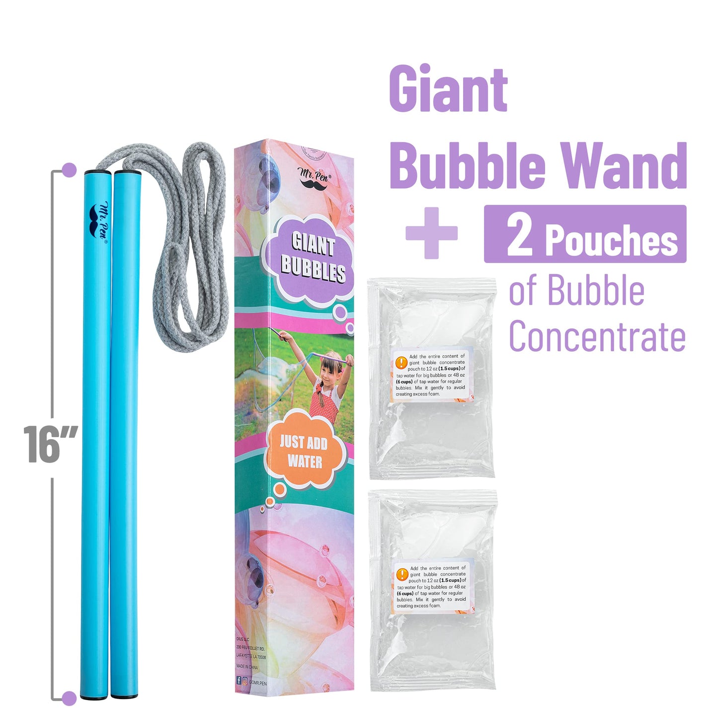 Mr. Pen- Giant Bubble Wands Kit, 3 pcs, 1 Wand & 2X Big Bubble Concentrate