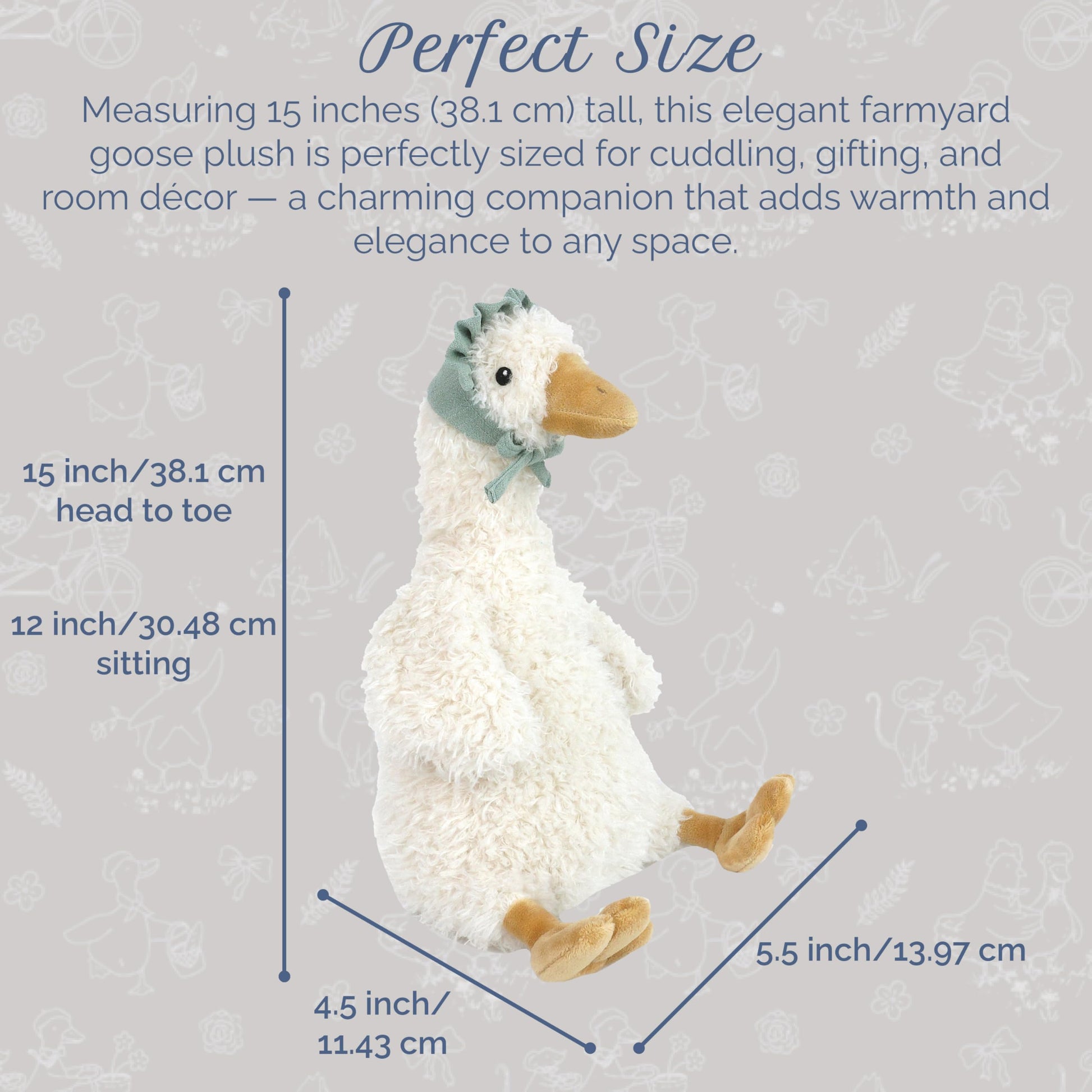 MON AMI Greta Goose 15-Inch Stuffed Farm Animal, Soft Goose Plush Toy