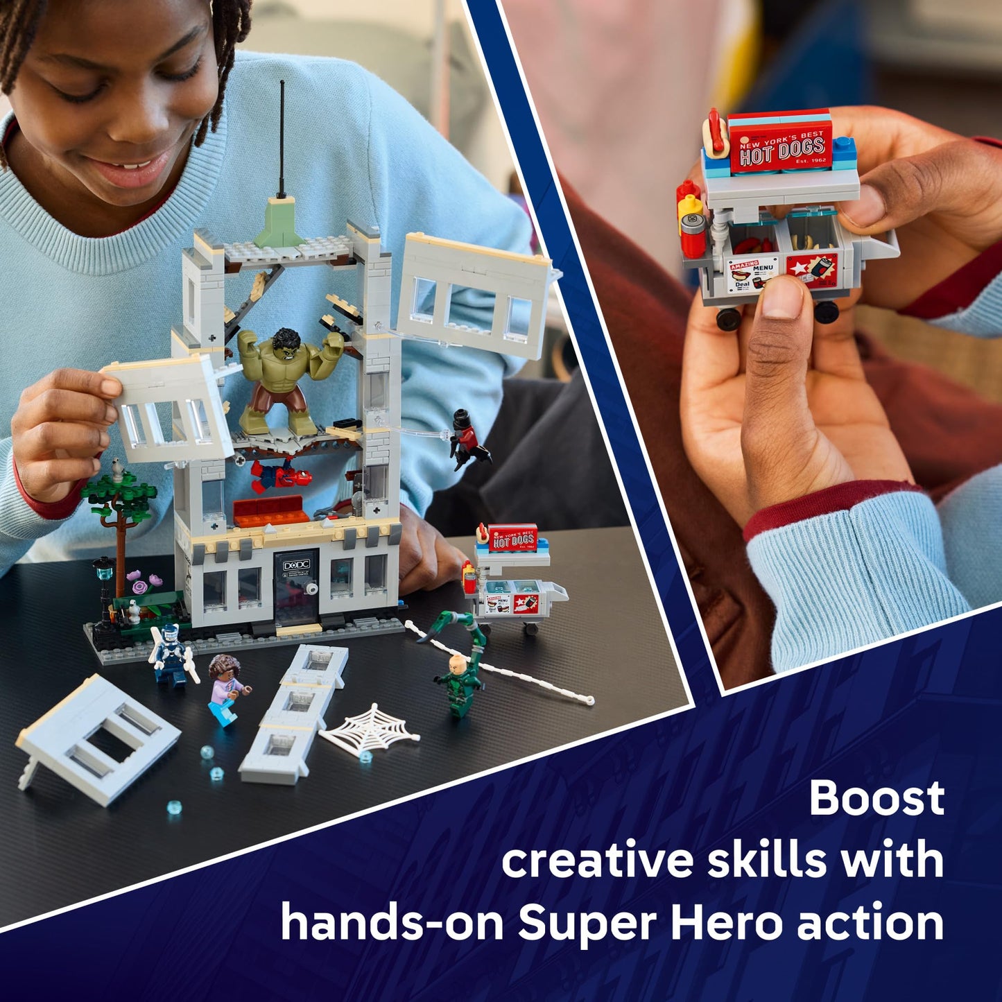 LEGO Marvel Spider-Man vs Hulk Epic Clash - Super Hero Building Toy for Boys & Girls, Ages 8+ - Includes 5 Minifigures & Hulk Figure - Spider-Man Toy