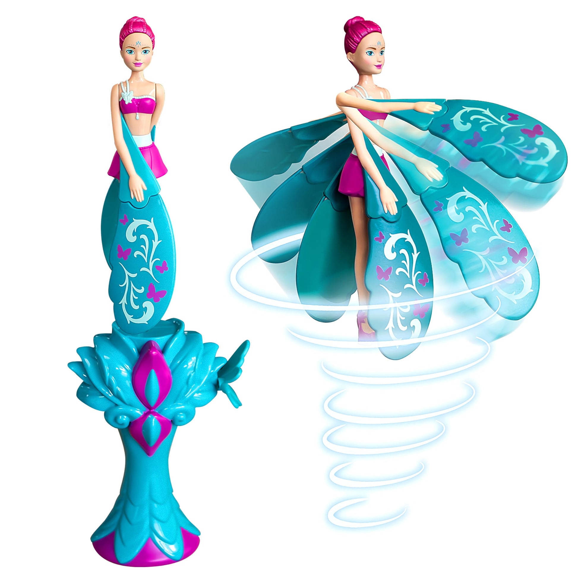 Sky Dancers Turquoise Twinkle - The Original Flying Doll Toy - Pull String Powered, Use Indoors or Outdoors, No Batteries Required, Gift for Kids 6+