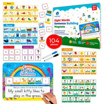 104 PCS Sentence Building for Kids, Sentence Building Magnets Kit, Learn to Read, Speech Speak Spell Games, Kids Vocabulary Builder, Sentence Building