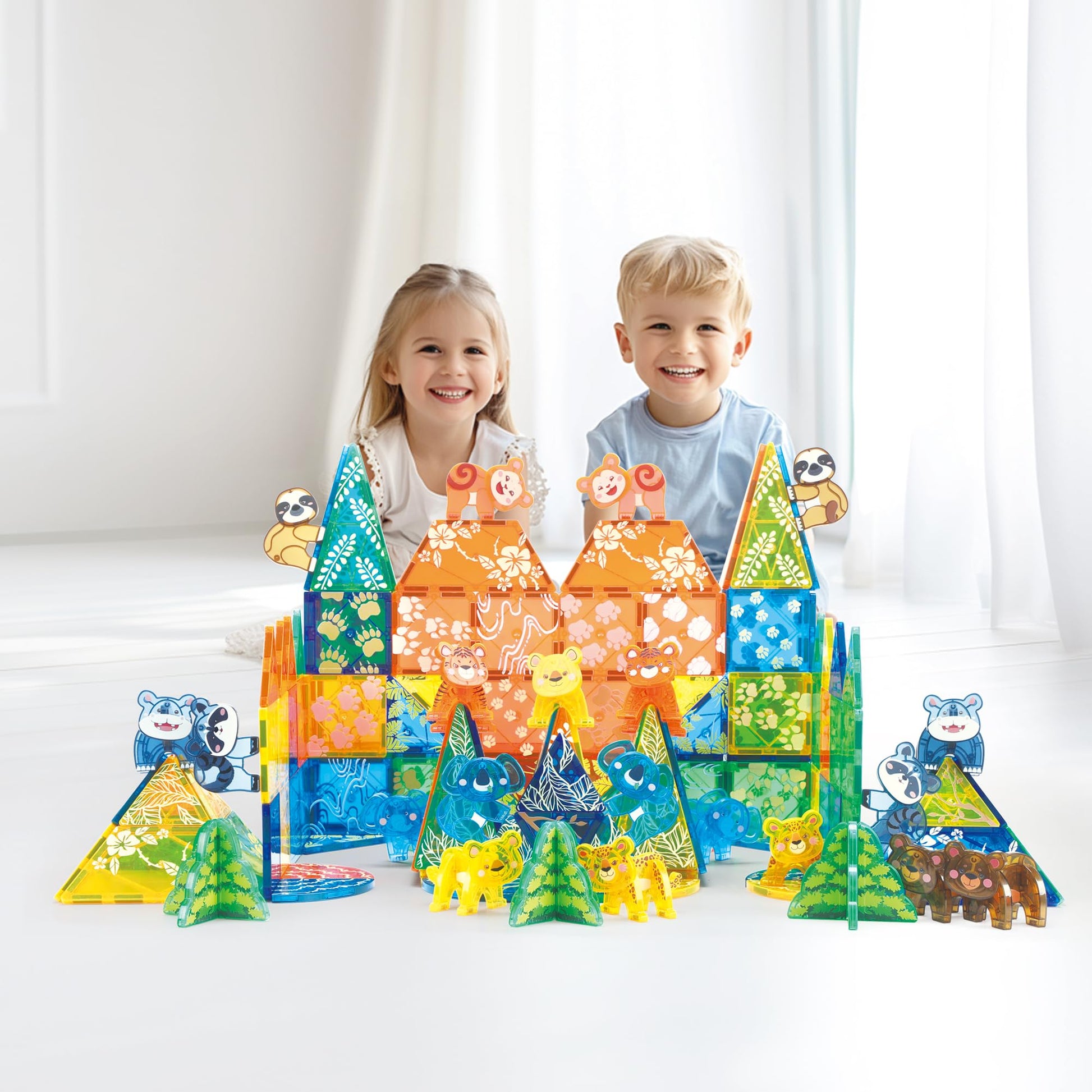 MEGAGONTILES Zoo Animals Magnetic Tiles Set 108PCS | STEM-Authenticated Magnetic Building Blocks with Animal Figures | Educational Construction Toy