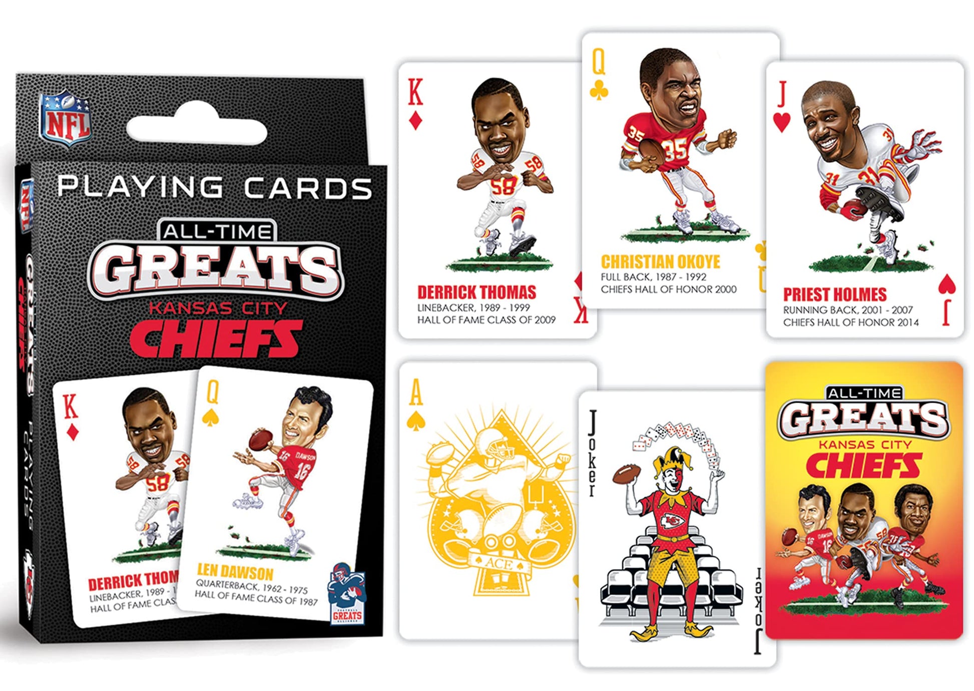 Masterpieces Kansas City Chiefs All-Time Greats Playing Cards, Official NFL Team Deck, Custom Team Designs, 52 Cards & 2 Jokers, Sports Fan Gift, Ages