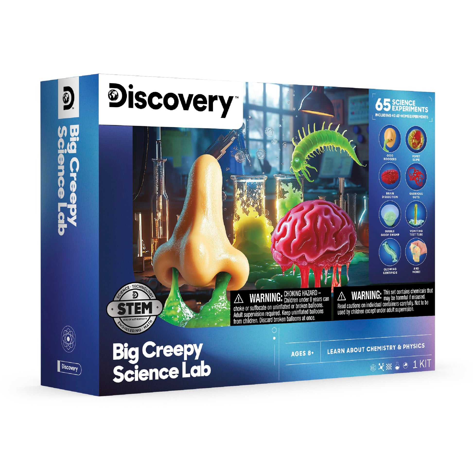 Discovery™ Big Creepy Science Lab - 65 Experiments STEM Kit for Kids| Slime, Reactions, Crystals & Gross Science| Educational Learning Project